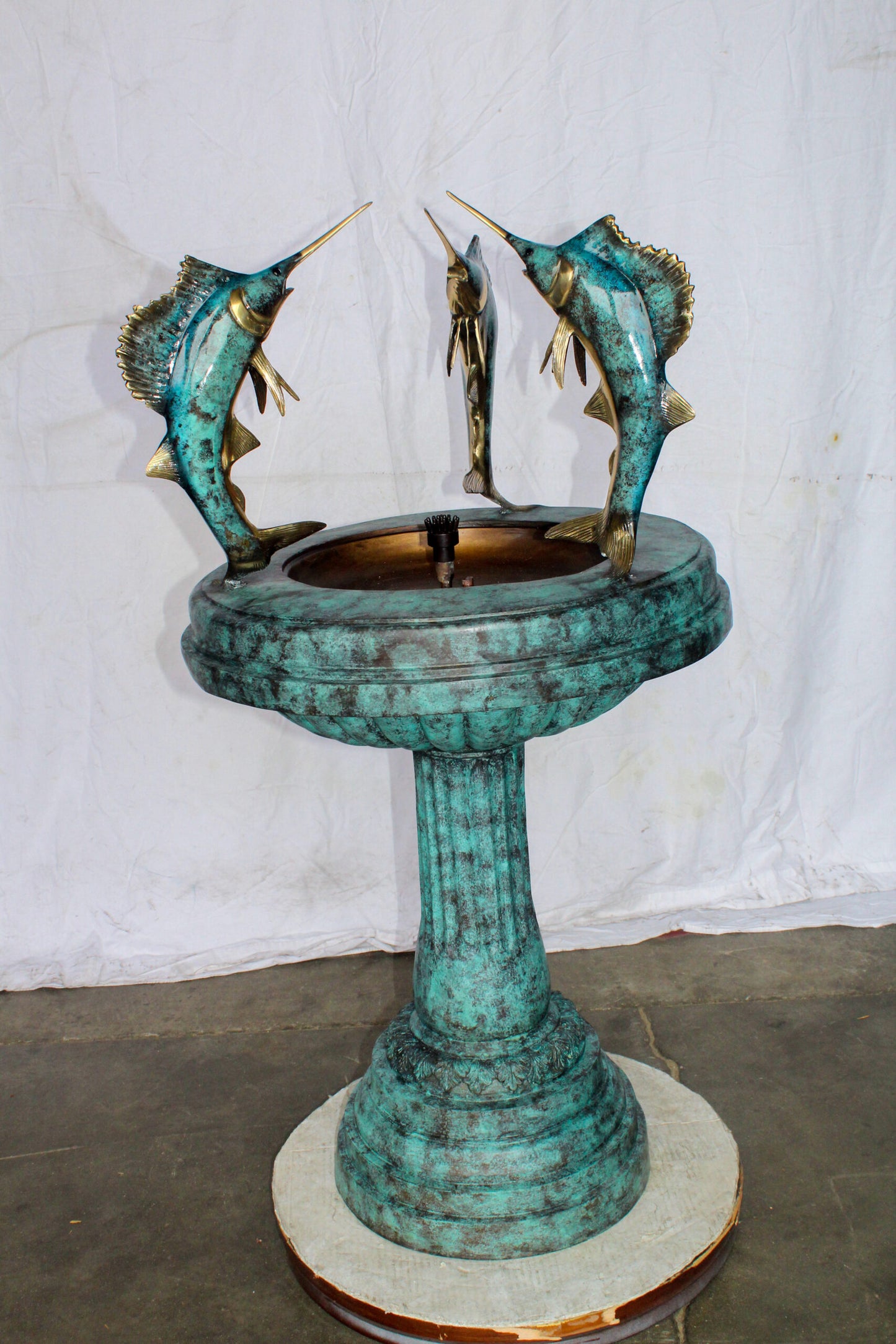Three Sailfish Bronze Fountain Green Patina Finish 29" x 29" x 50"H