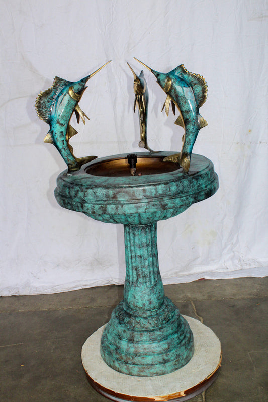 Three Sailfish Bronze Fountain Green Patina Finish 29" x 29" x 50"H