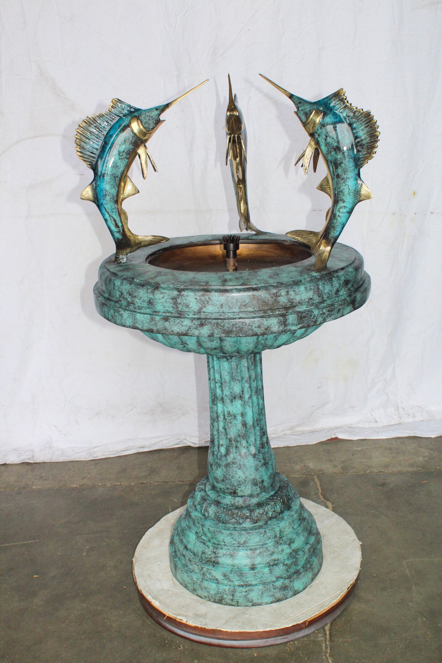 Three Sailfish Bronze Fountain Green Patina Finish 29" x 29" x 50"H