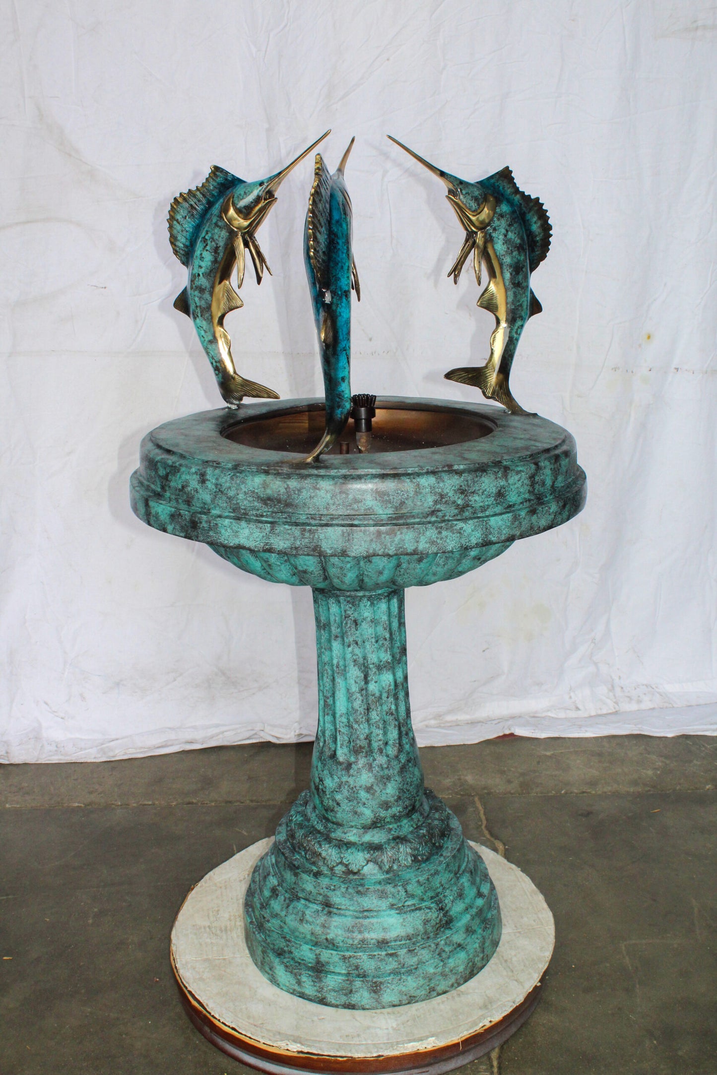 Three Sailfish Bronze Fountain Green Patina Finish 29" x 29" x 50"H