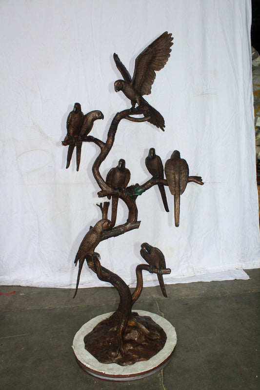 Eight Parrots Standing on a Tree Bronze Statue 33" x 24" x 66"H