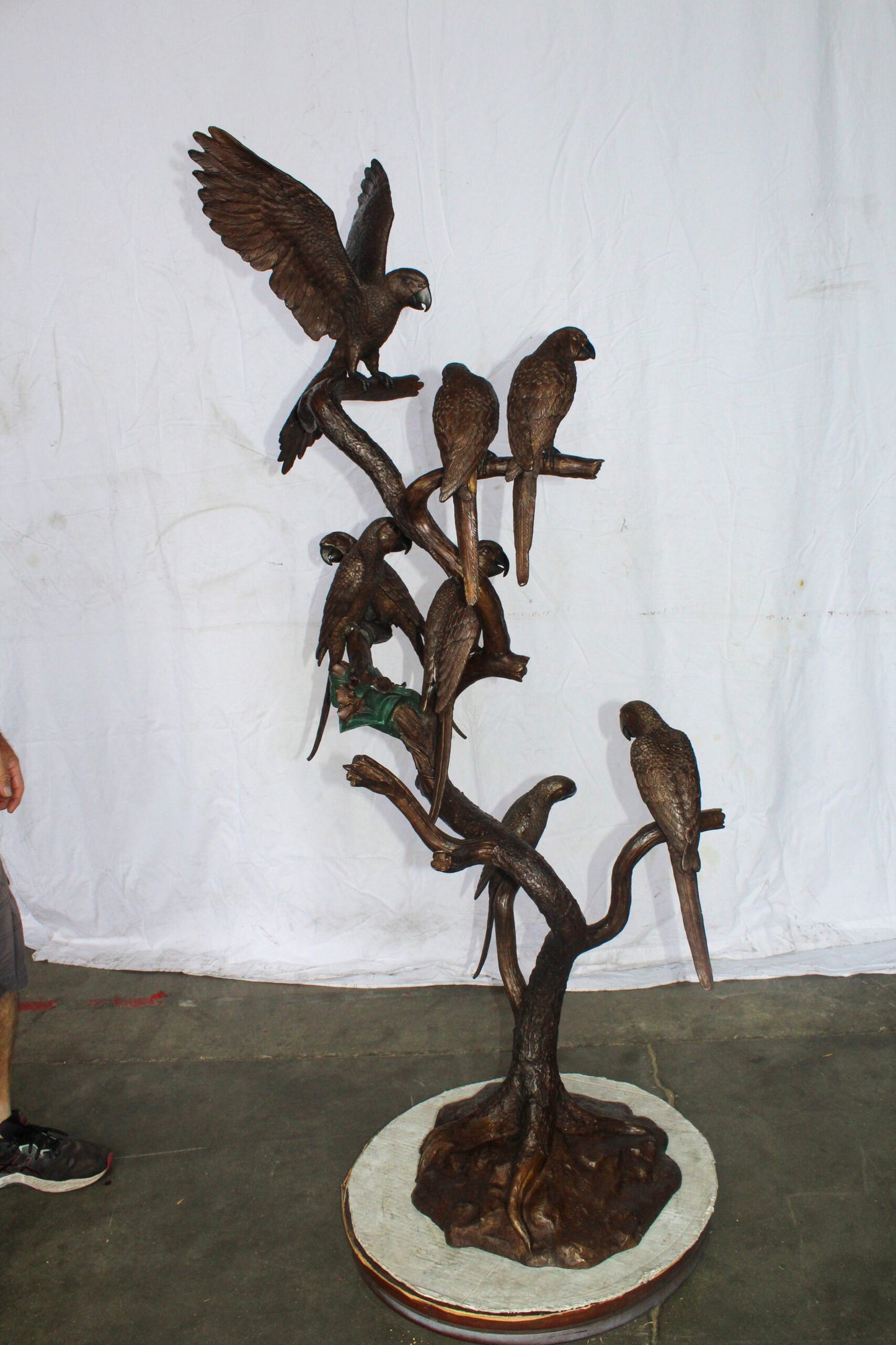 Eight Parrots Standing on a Tree Bronze Statue 33" x 24" x 66"H