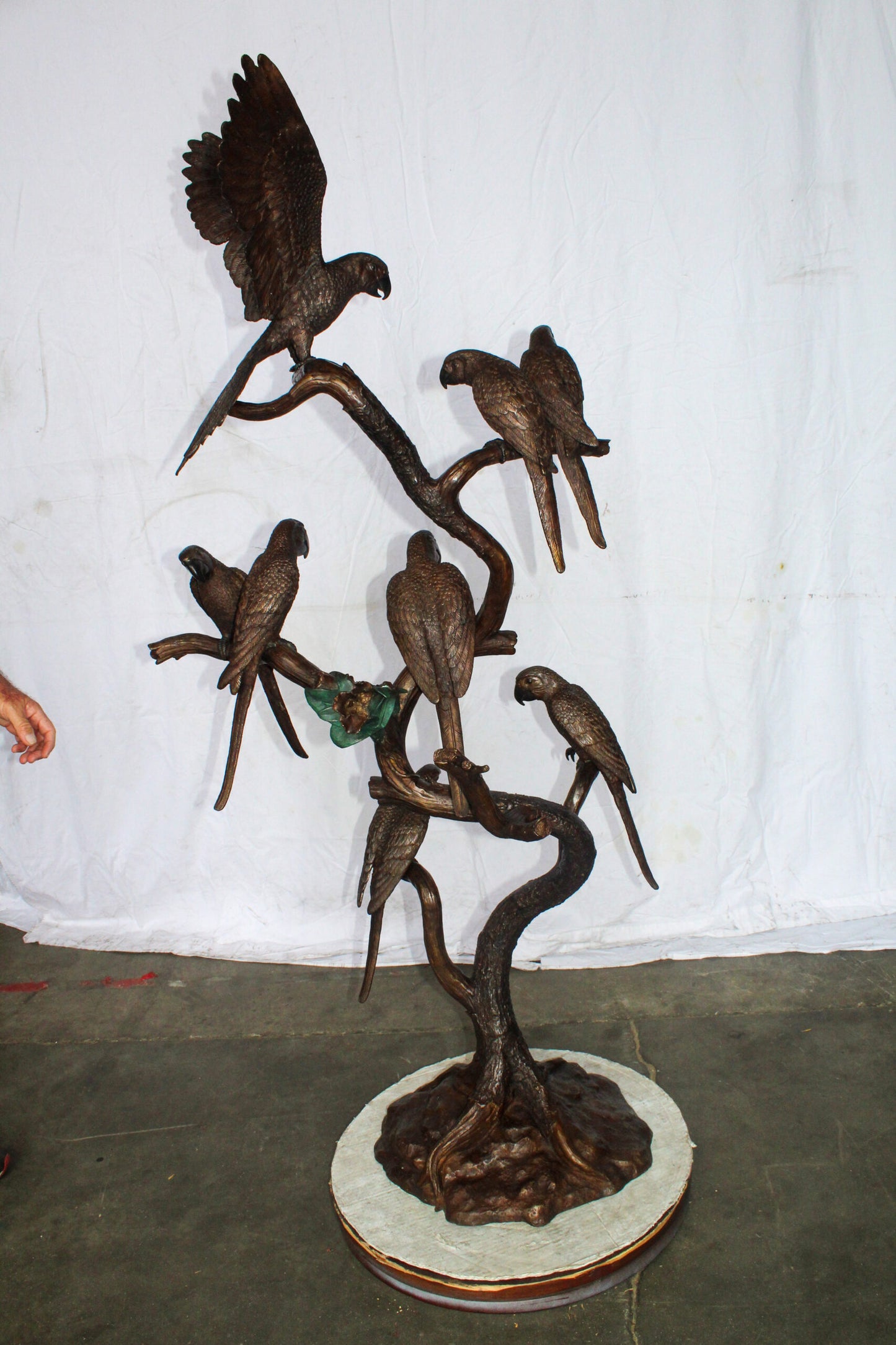 Eight Parrots Standing on a Tree Bronze Statue 33" x 24" x 66"H