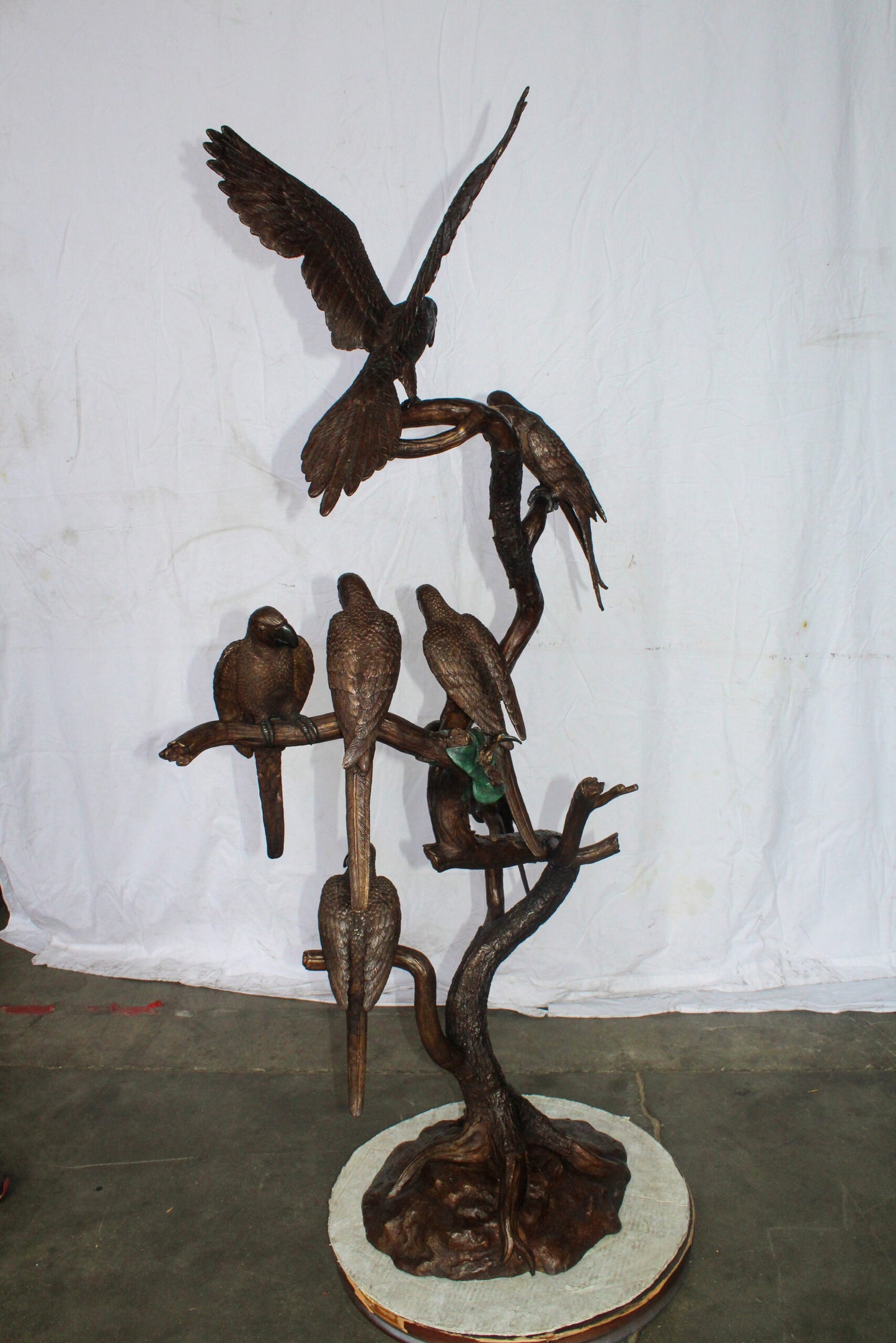 Eight Parrots Standing on a Tree Bronze Statue 33" x 24" x 66"H