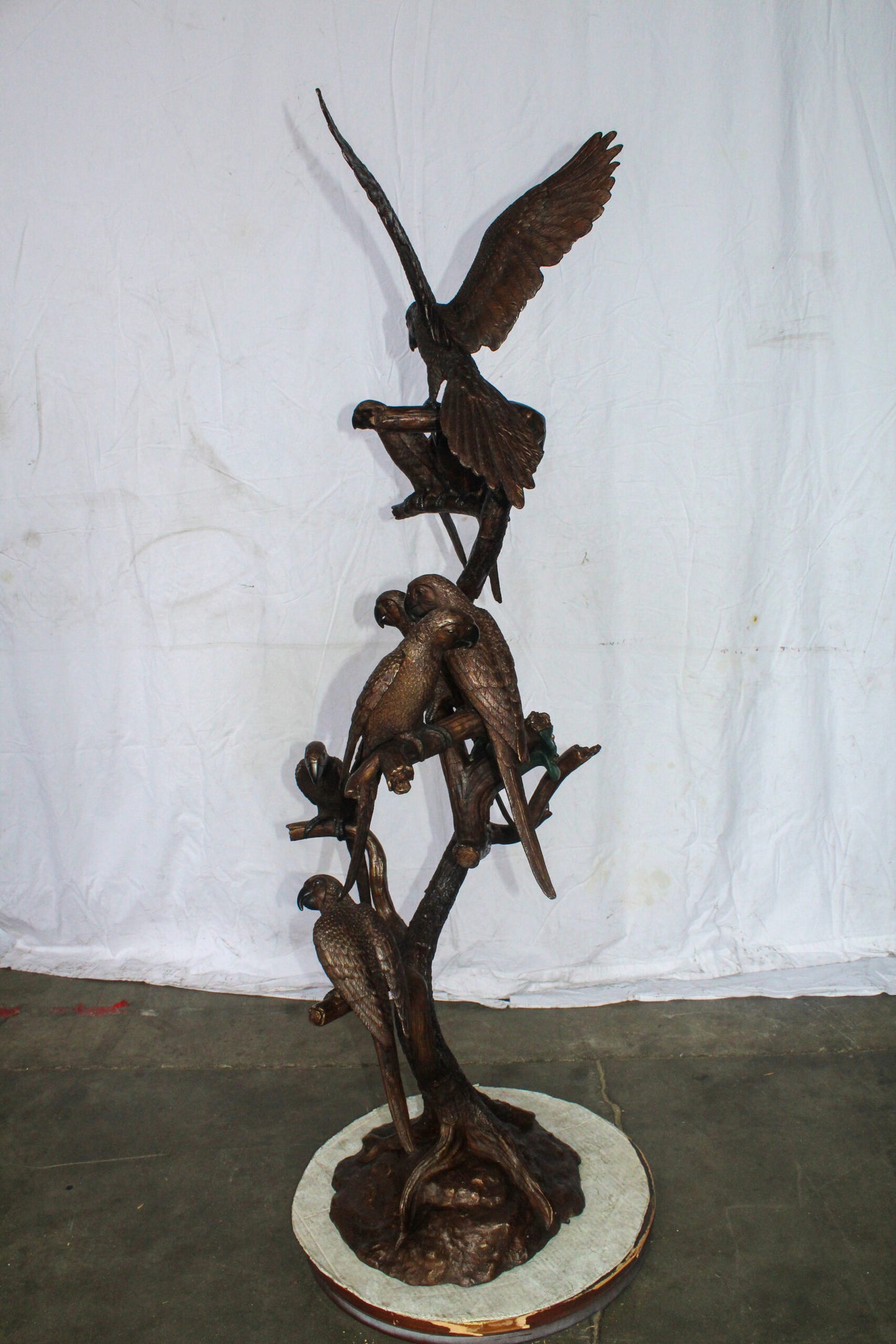 Eight Parrots Standing on a Tree Bronze Statue 33" x 24" x 66"H