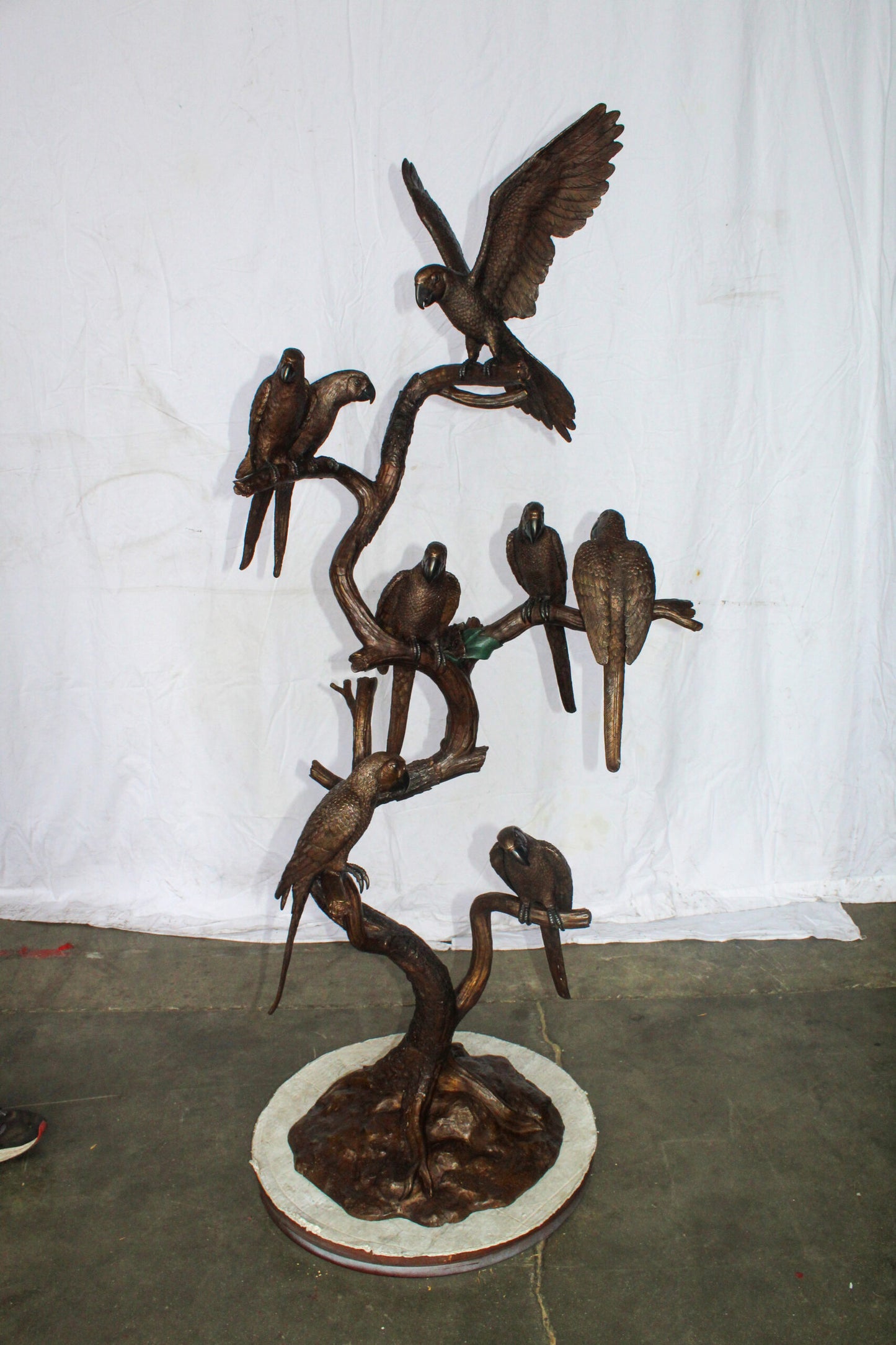 Eight Parrots Standing on a Tree Bronze Statue 33" x 24" x 66"H