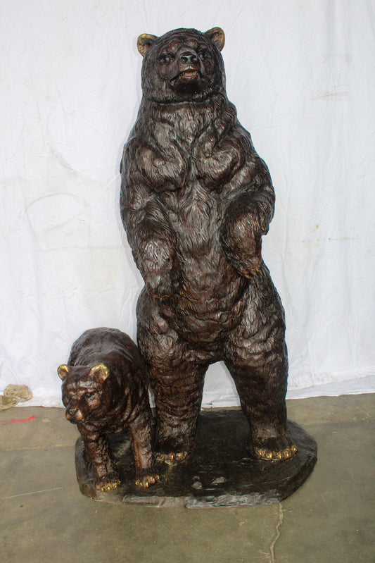 Giant Bronze Statue of a Standing Bear and Cub 46" x 34" x 70"H