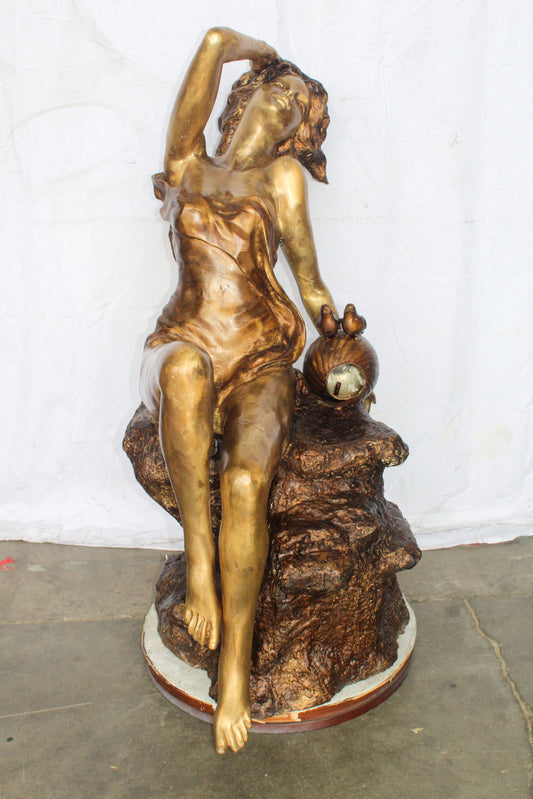 Bronze Outdoor Fountain of a Woman Relaxing on Rocks 49" x 39" x 50"H