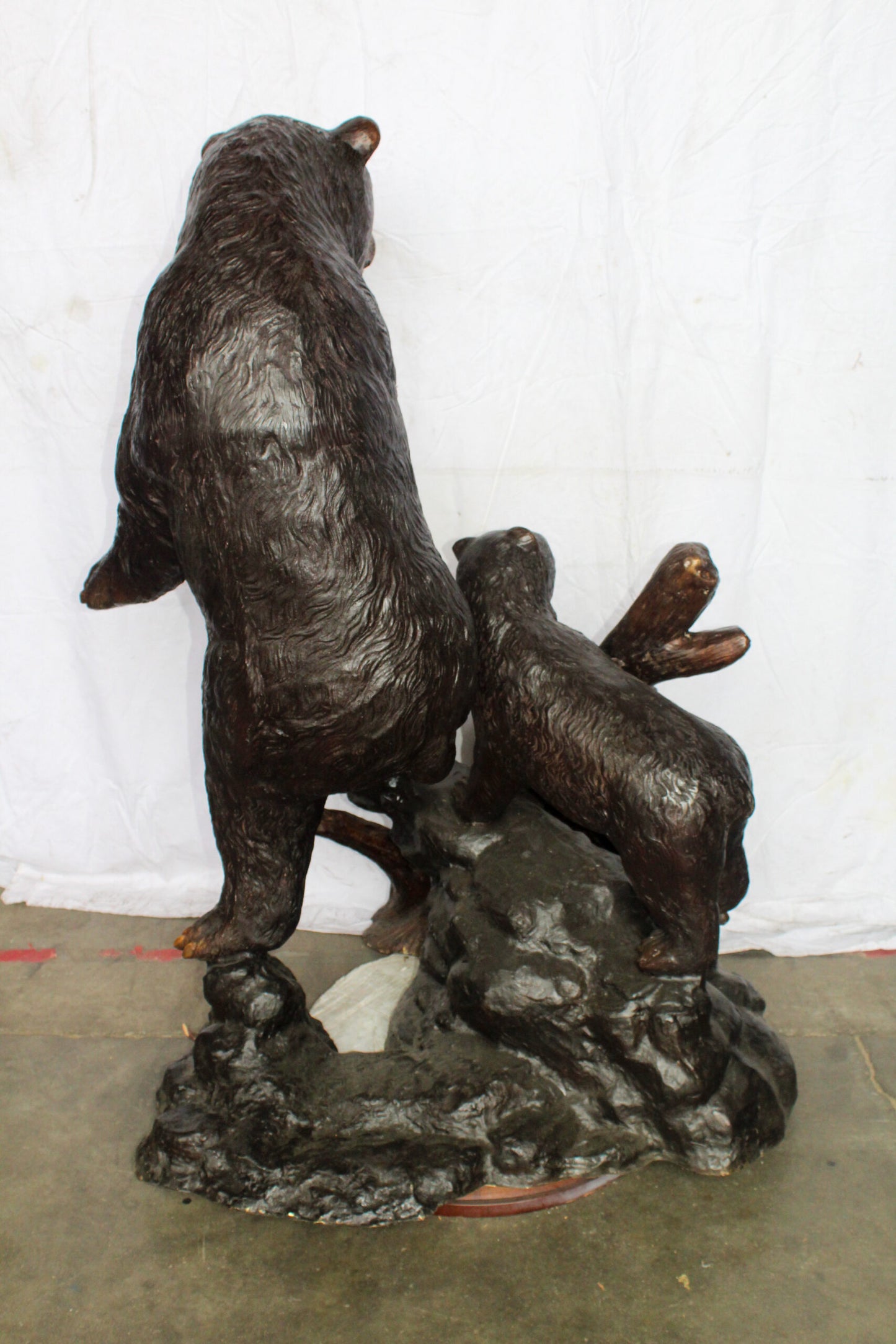 Giant Bronze Statue of a Standing Bear and Cub by the River 40" x 38" x 55"H
