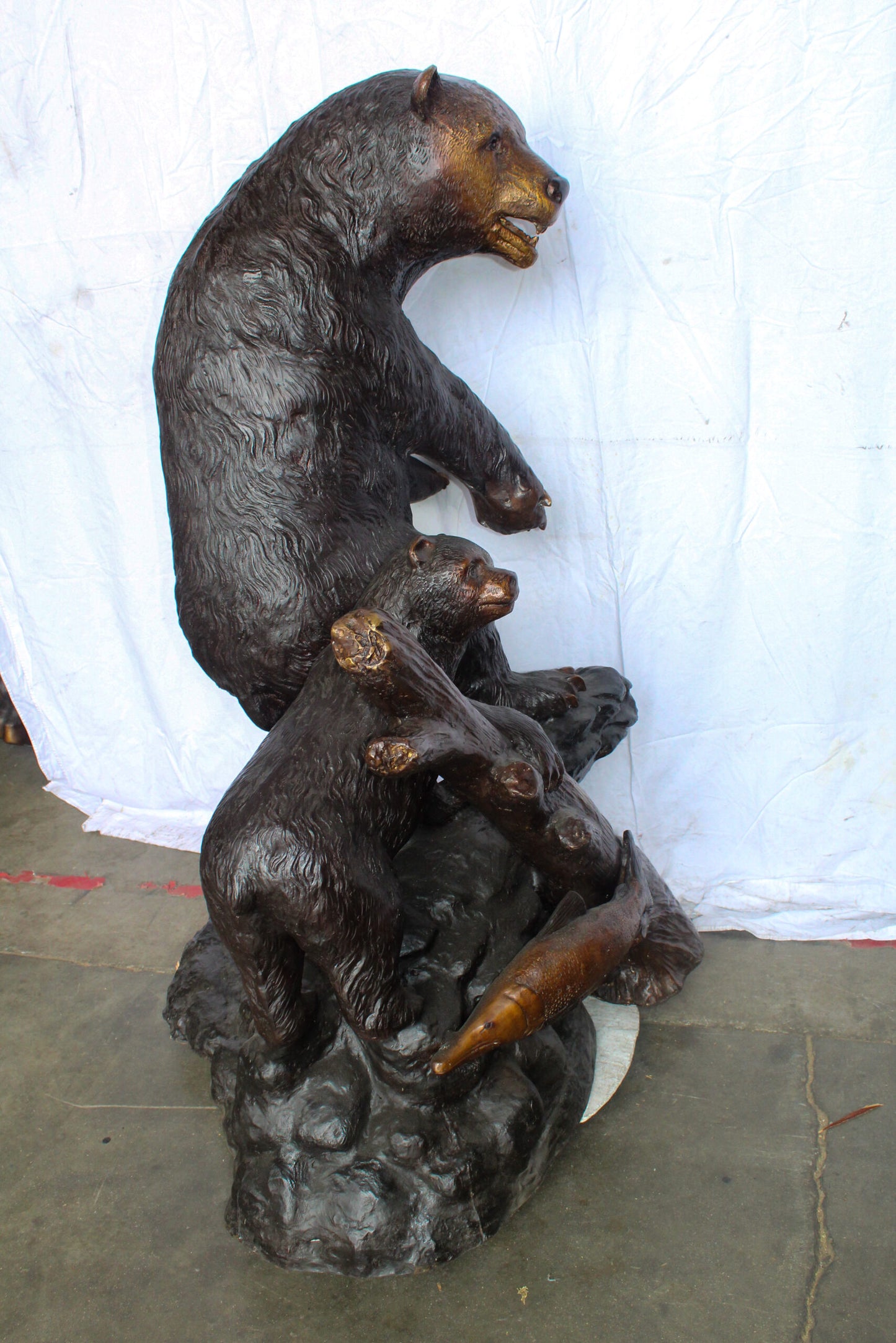 Giant Bronze Statue of a Standing Bear and Cub by the River 40" x 38" x 55"H