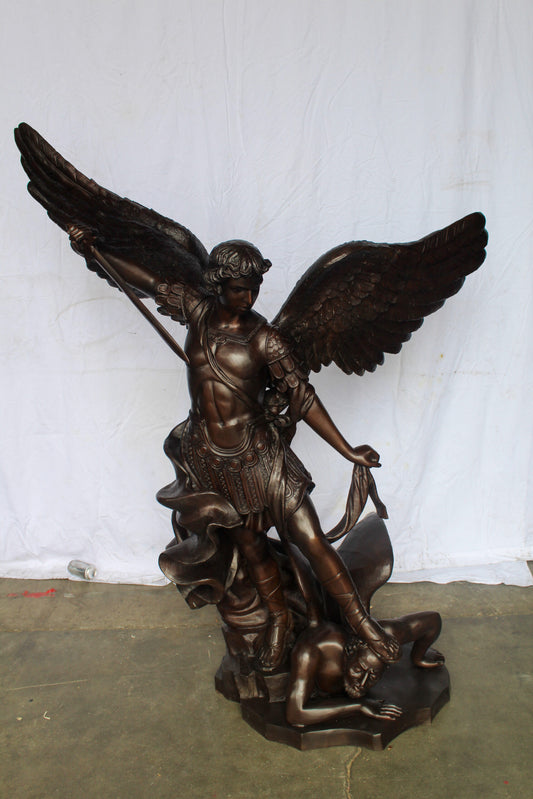 Giant Bronze Statue of Archangel Michael Slaying the Devil 54" x 32" x 68"H