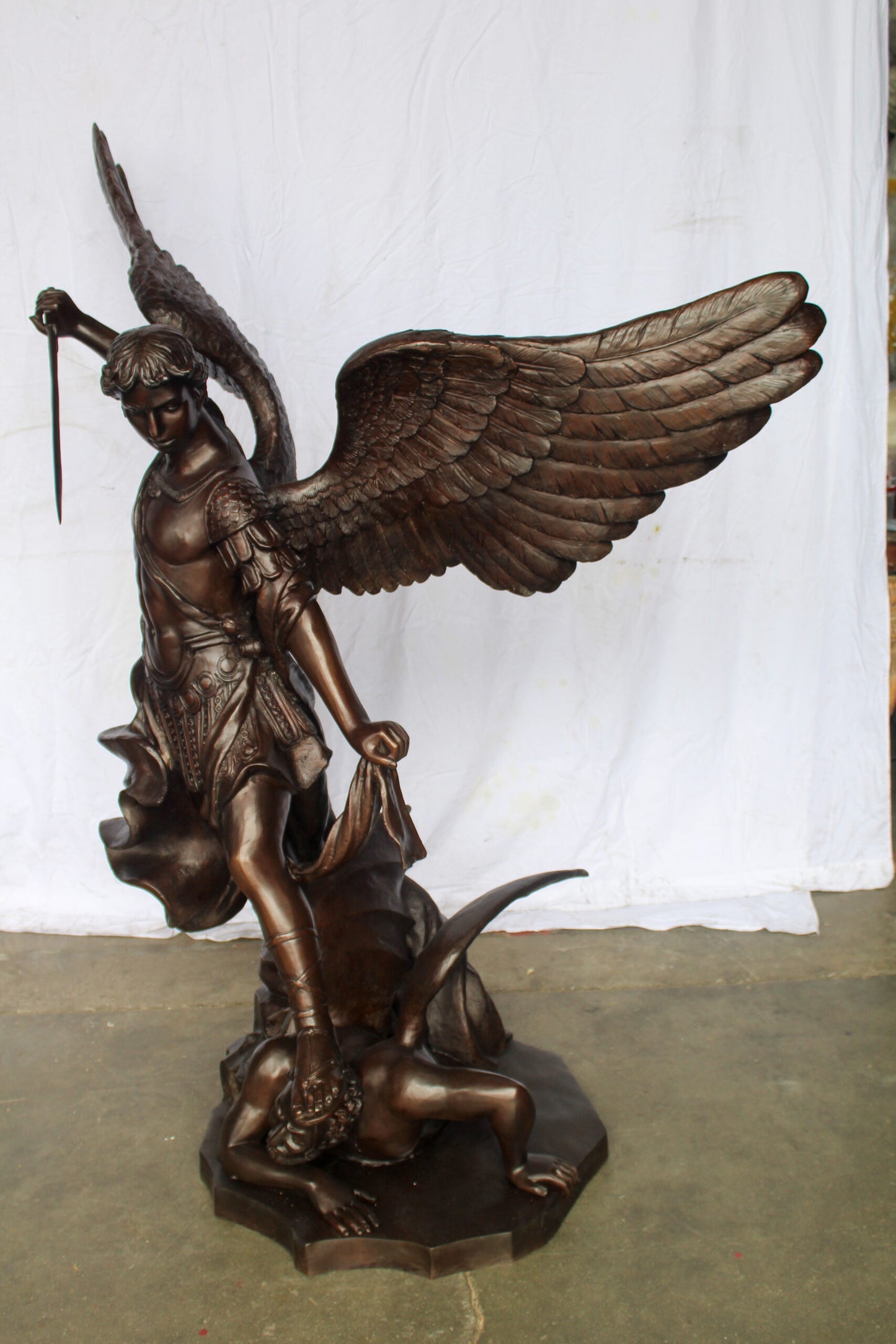 Giant Bronze Statue of Archangel Michael Slaying the Devil 54" x 32" x 68"H