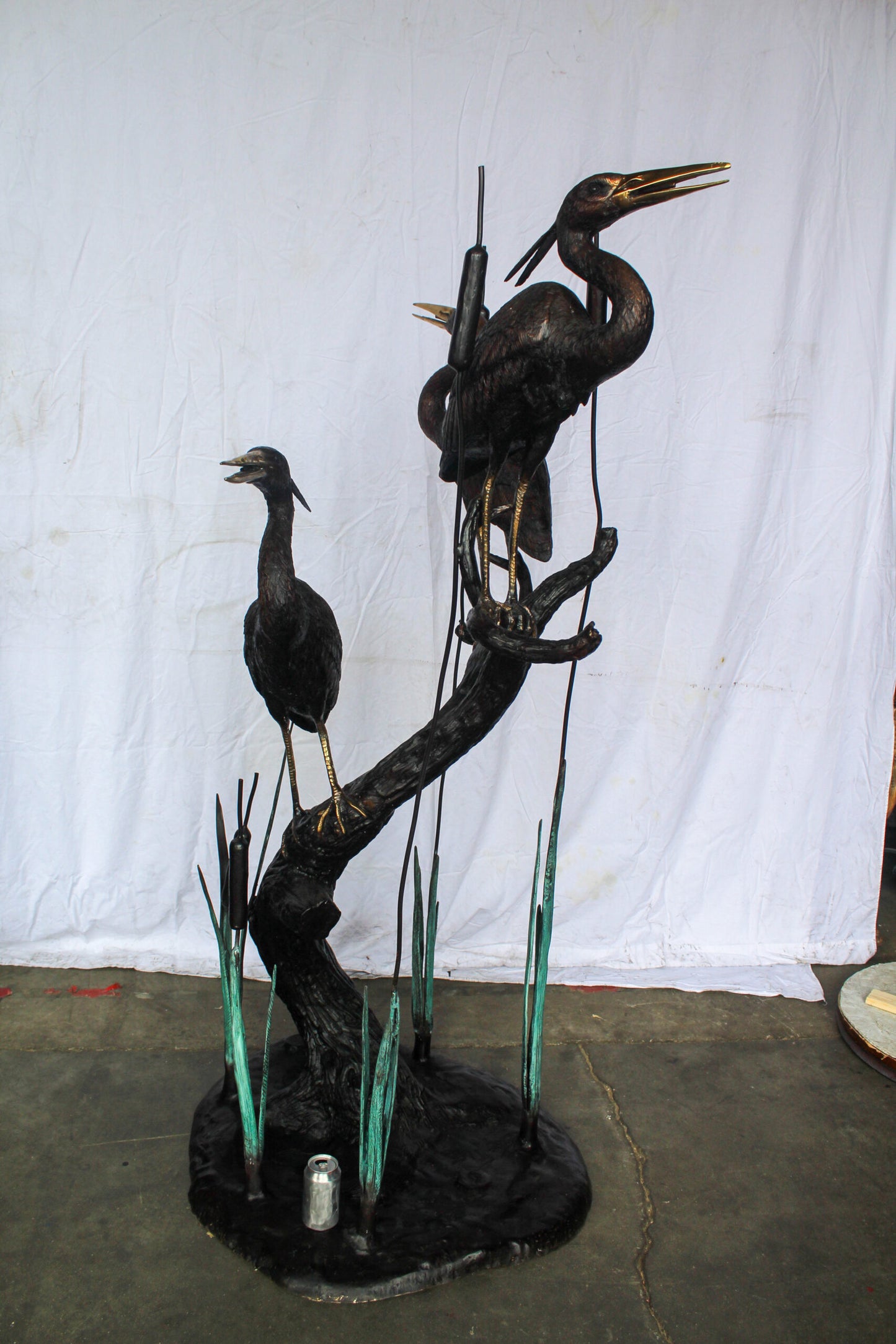 Three Life Sized Pelicans Standing, A Giant Bronze Fountain  38" x 32" x 71"H