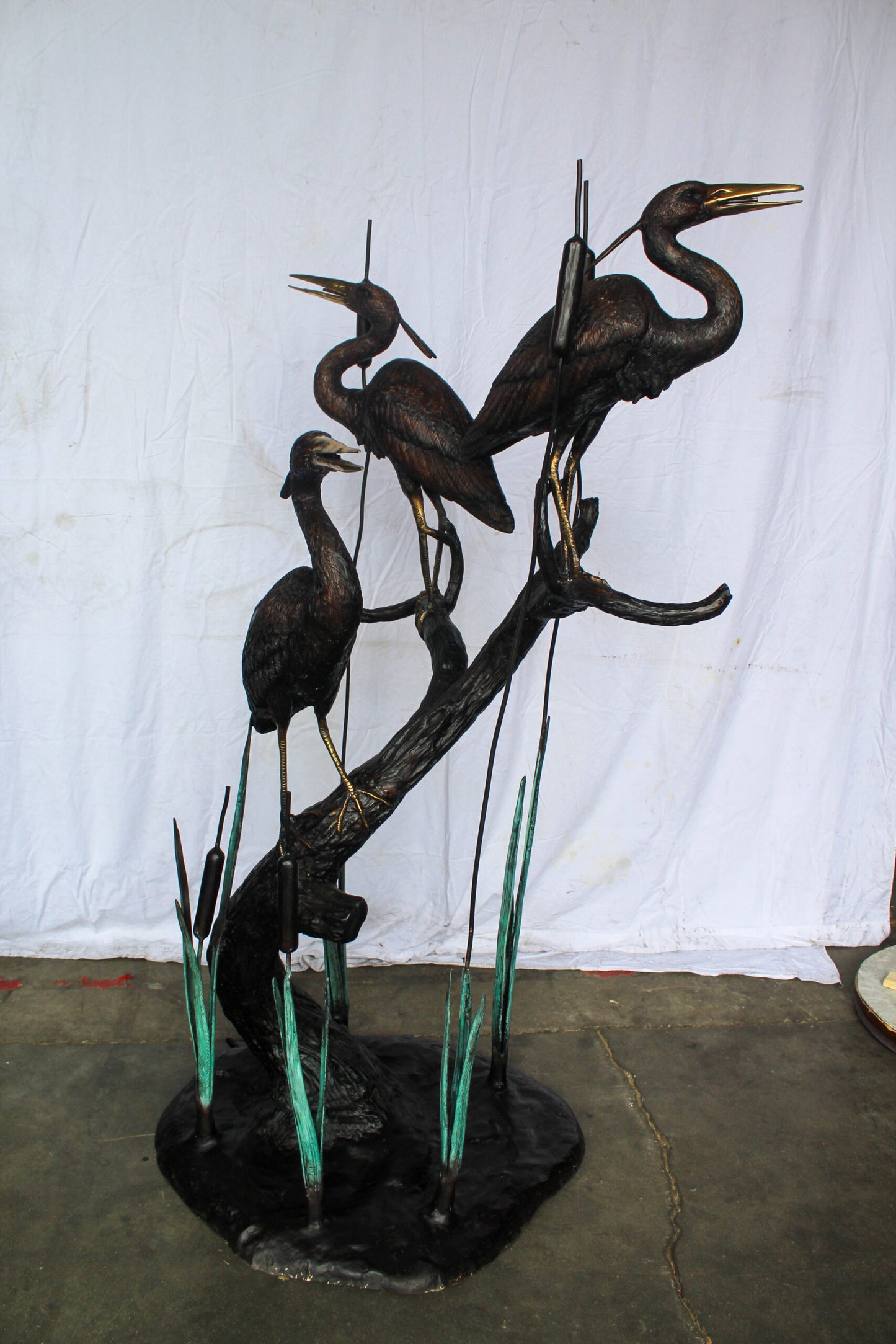 Three Life Sized Pelicans Standing, A Giant Bronze Fountain  38" x 32" x 71"H