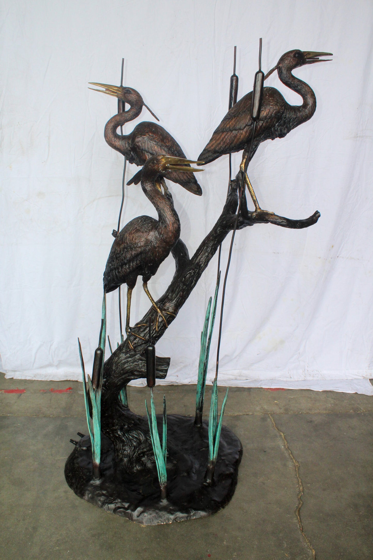 Three Life Sized Pelicans Standing, A Giant Bronze Fountain 38" x 32" x 71"H