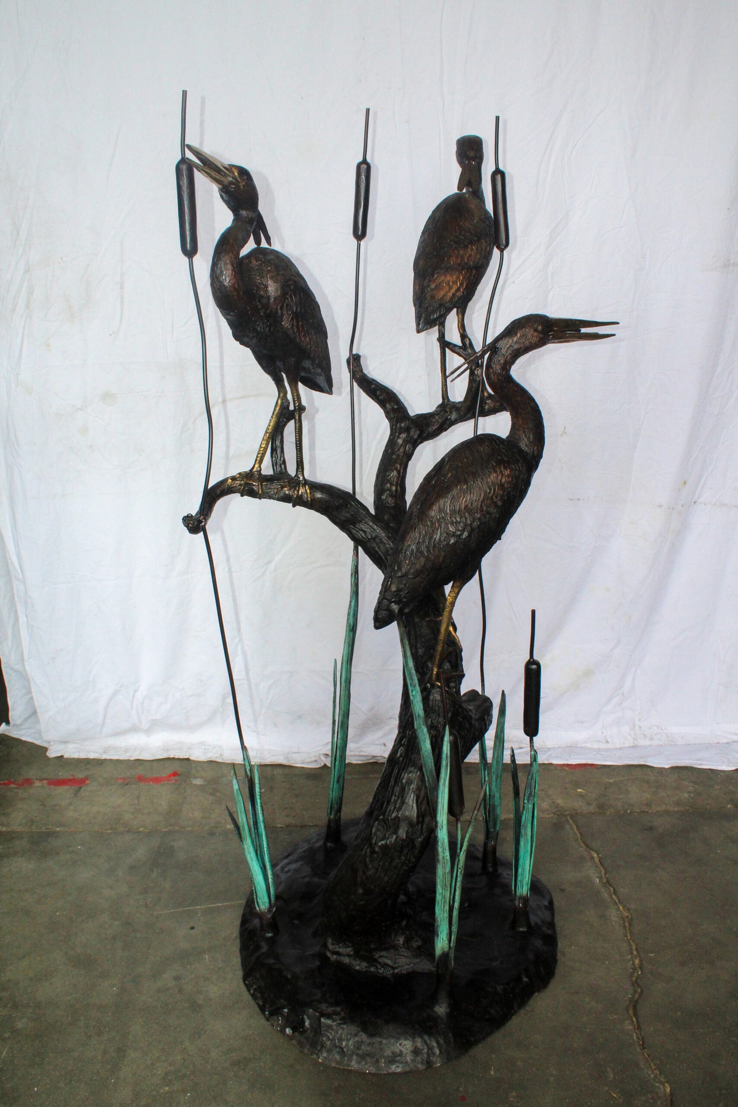 Three Life Sized Pelicans Standing, A Giant Bronze Fountain  38" x 32" x 71"H