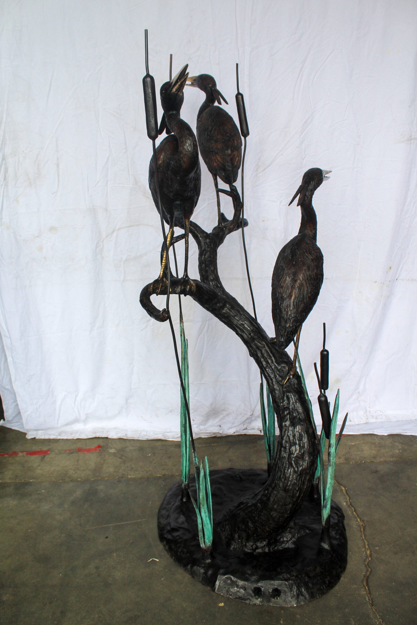 Three Life Sized Pelicans Standing, A Giant Bronze Fountain 38" x 32" x 71"H