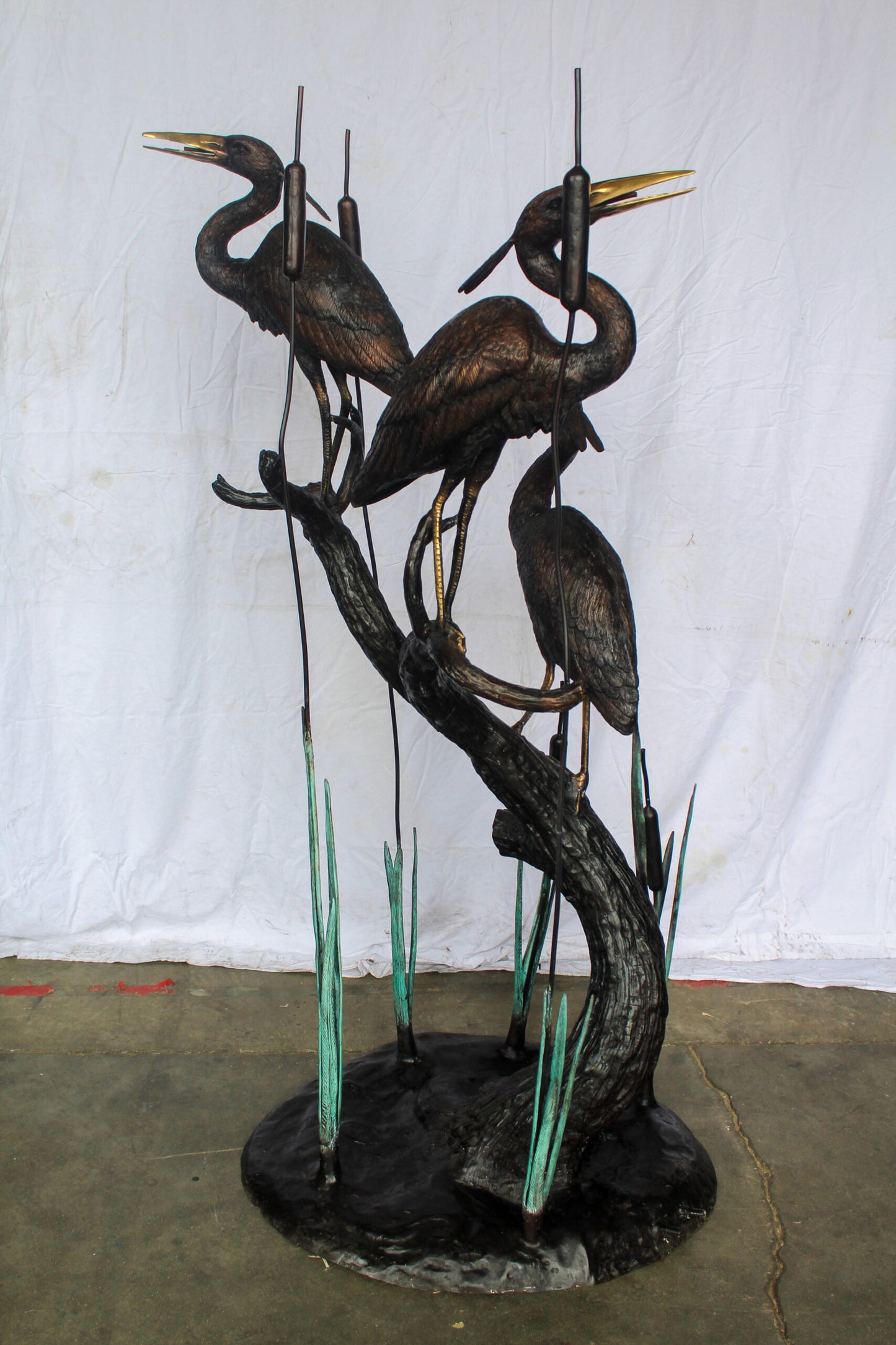 Three Life Sized Pelicans Standing, A Giant Bronze Fountain 38" x 32" x 71"H
