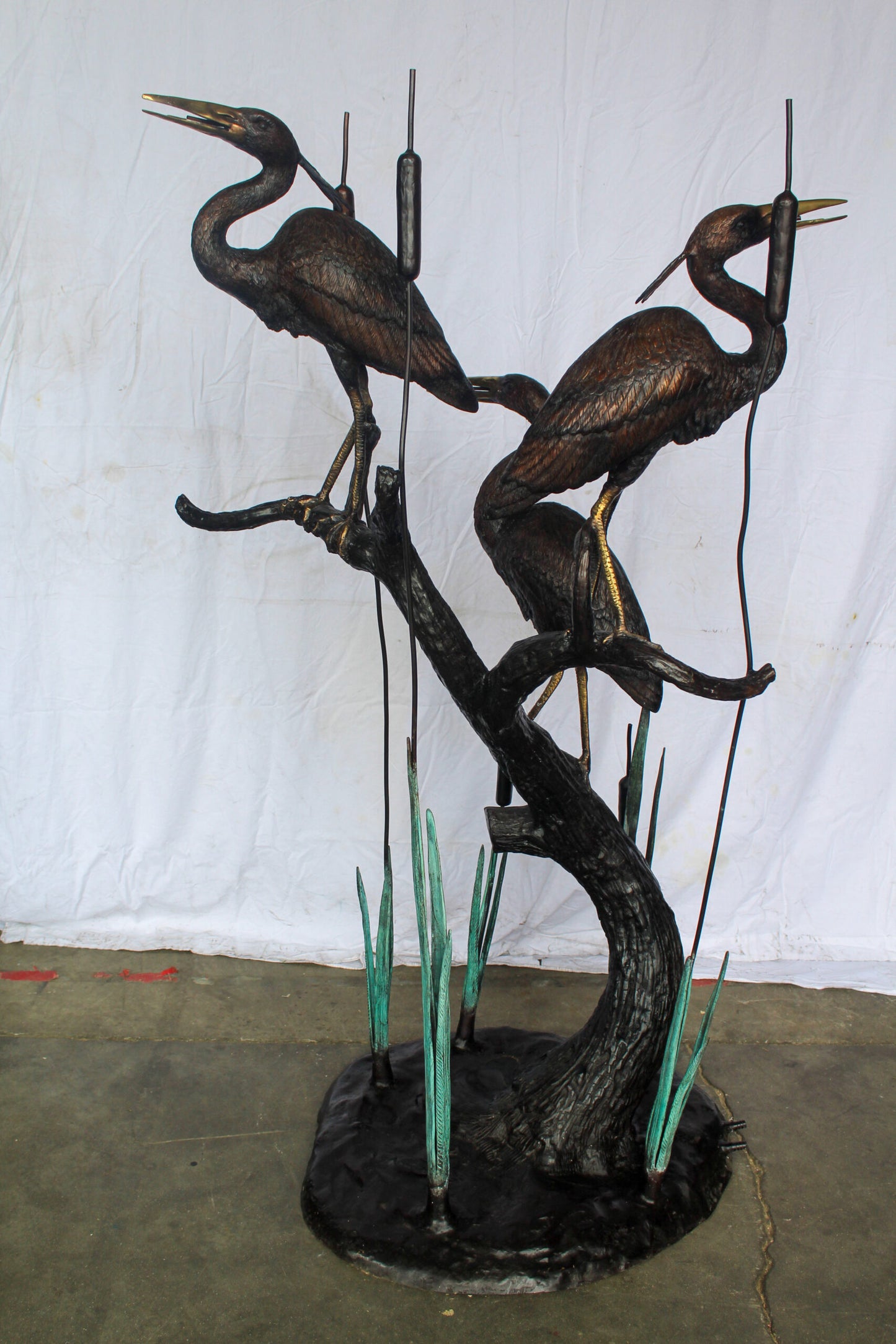 Three Life Sized Pelicans Standing, A Giant Bronze Fountain 38" x 32" x 71"H