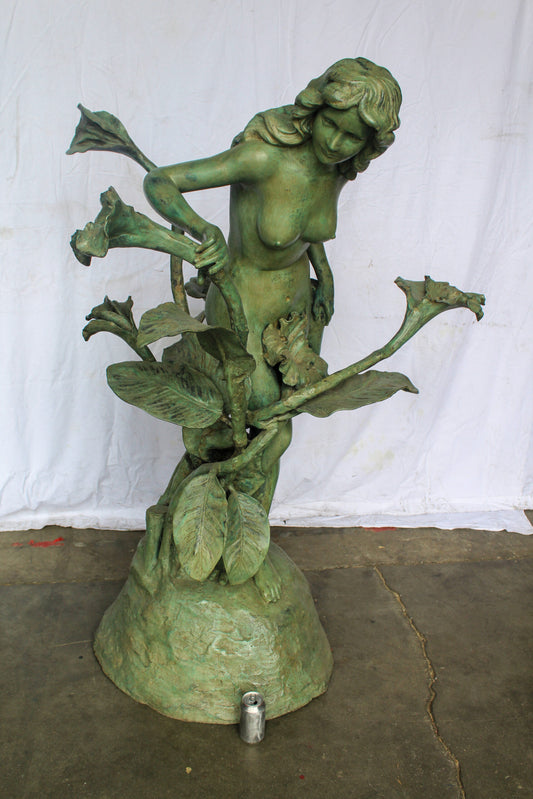 Nude Art Girl Standing by the Garden Life Size Bronze Fountain 44" x 44" x 64"H