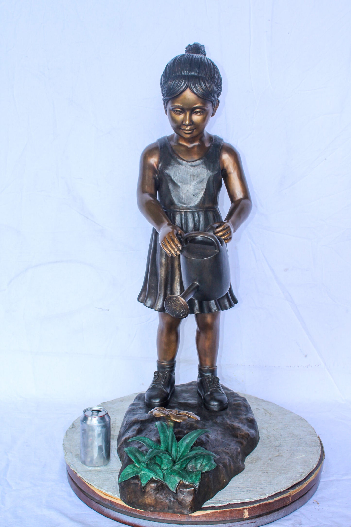Bronze Statue of a Little Girl Watering Flowers 34" x 14" x 47"H