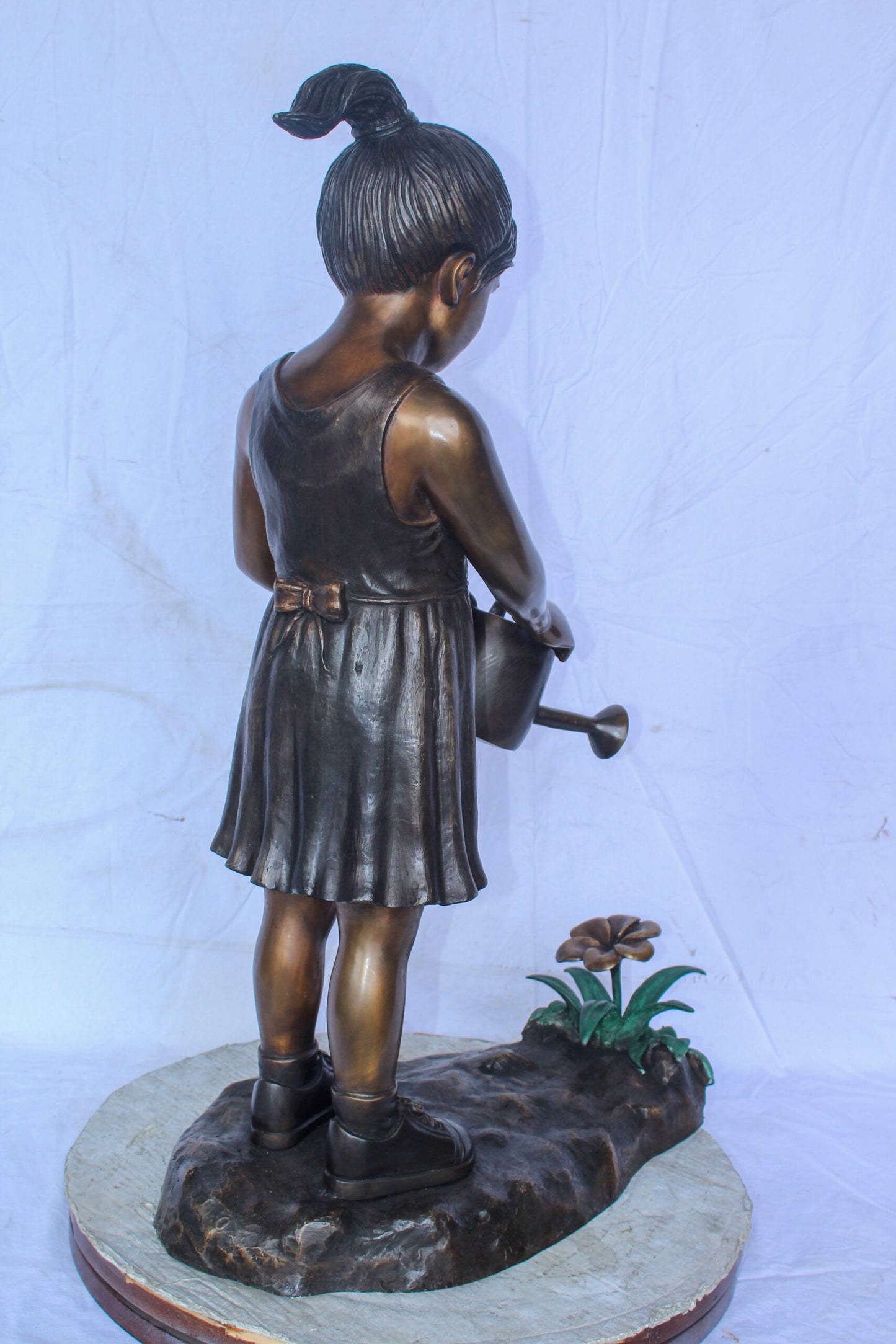 Bronze Statue of a Little Girl Watering Flowers 34" x 14" x 47"H
