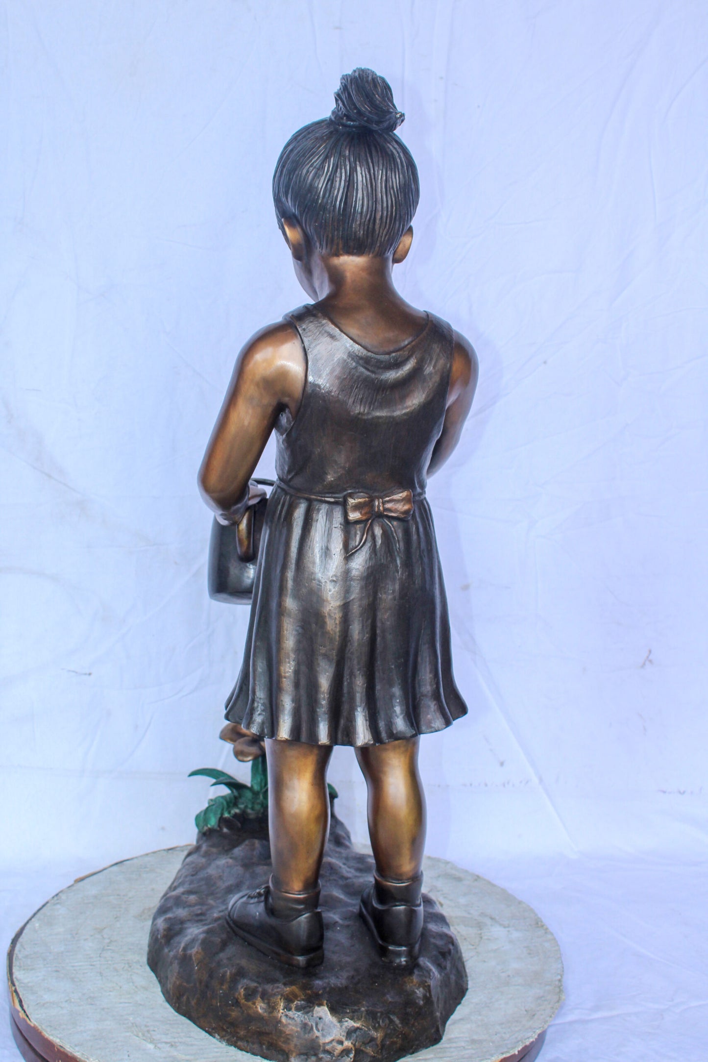 Bronze Statue of a Little Girl Watering Flowers 34" x 14" x 47"H