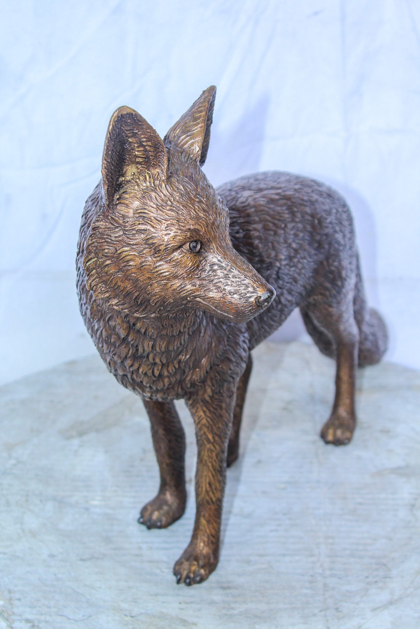 Elegant Standing Fox Bronze Statue, Stunning Wildlife Decor 24" x 6" x 15"H