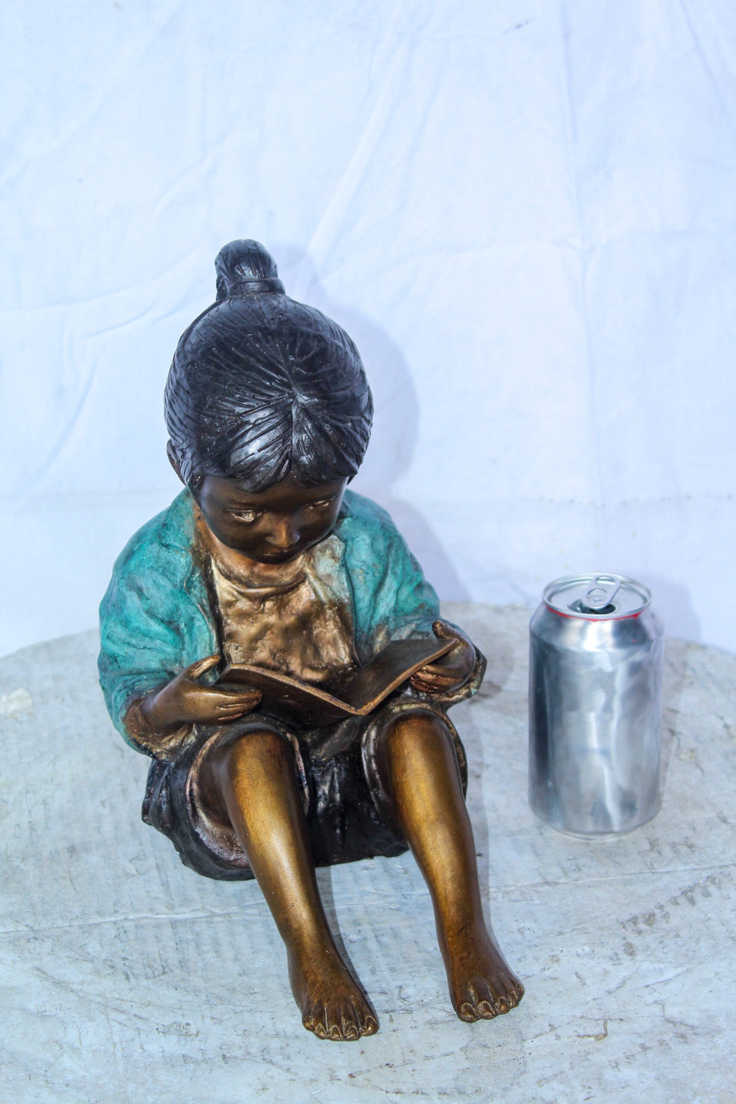 Charming Young Girl Sitting and Reading a Book Bronze Statue 11" x 8" x 12"H