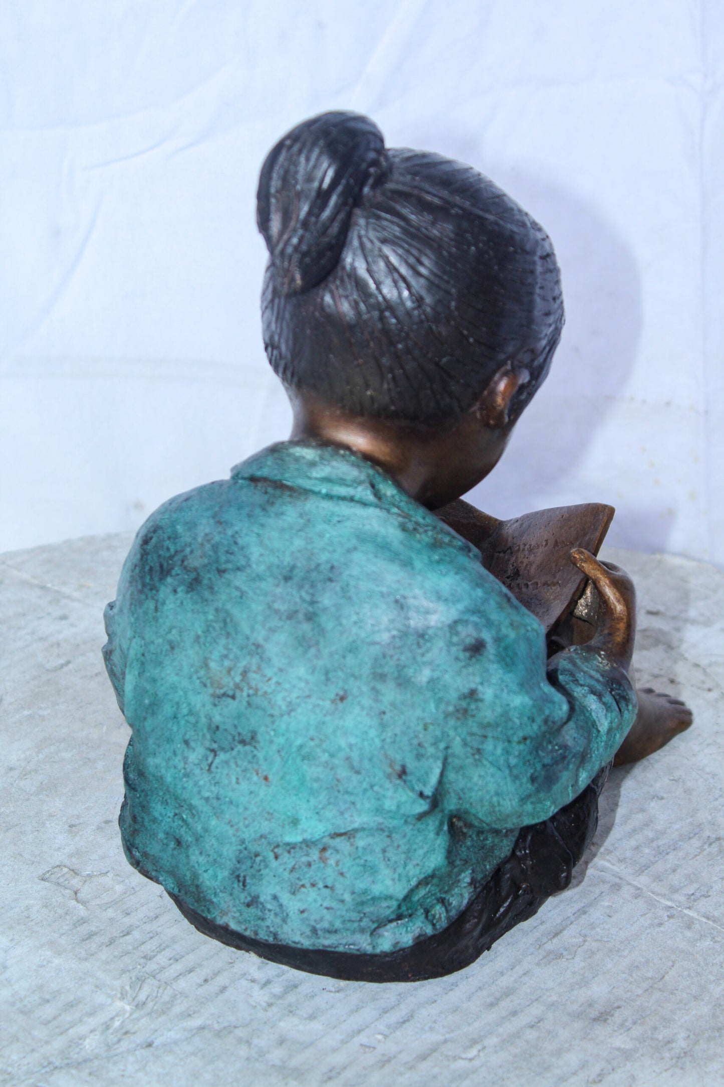 Charming Young Girl Sitting and Reading a Book Bronze Statue 11" x 8" x 12"H