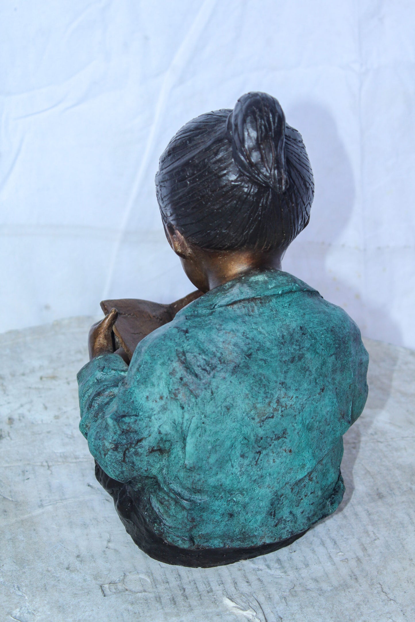 Charming Young Girl Sitting and Reading a Book Bronze Statue 11" x 8" x 12"H