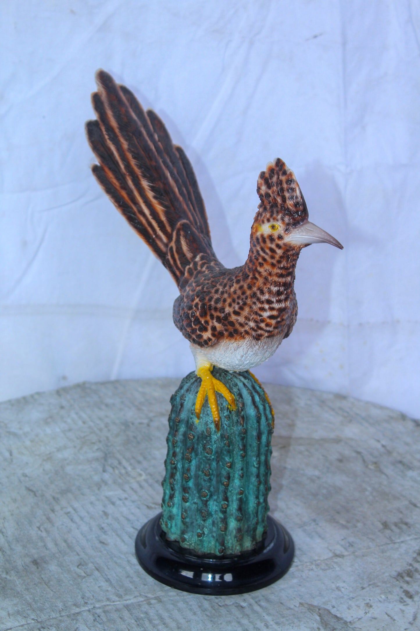 Vibrant Colored Roadrunner Bird Bronze Statue, Wildlife Decor 15" x 5" x 13"H