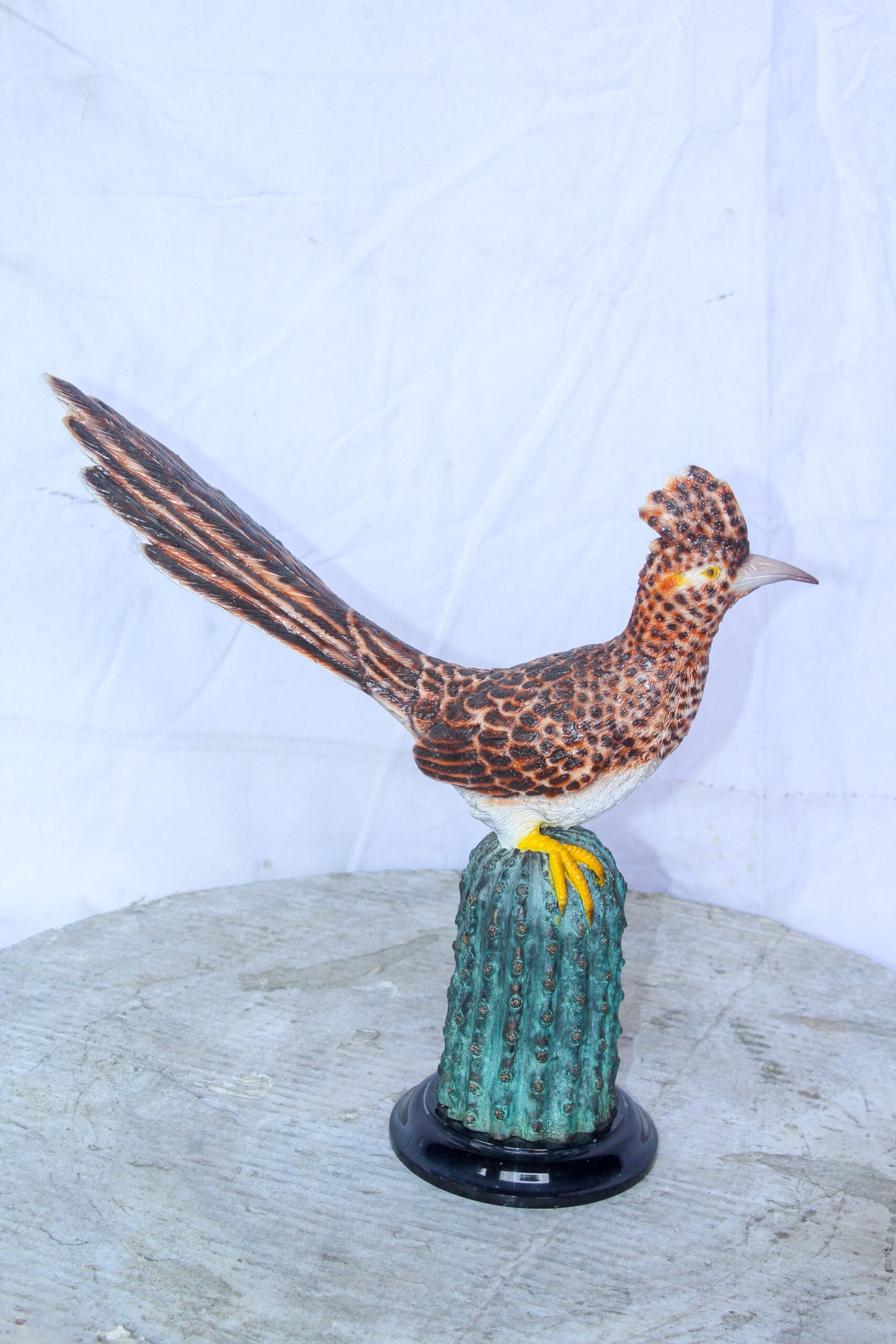 Vibrant Colored Roadrunner Bird Bronze Statue, Wildlife Decor 15" x 5" x 13"H