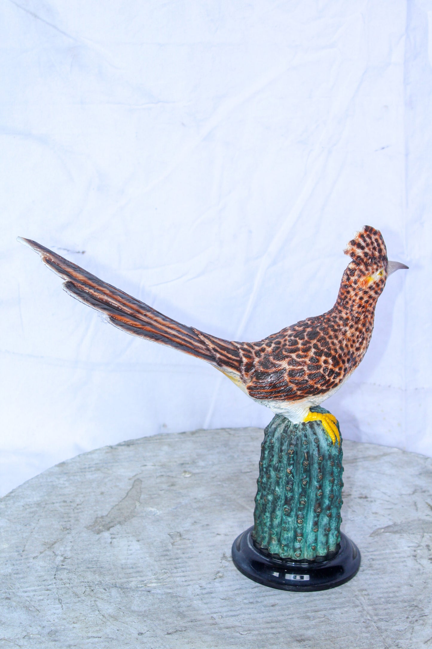 Vibrant Colored Roadrunner Bird Bronze Statue, Wildlife Decor 15" x 5" x 13"H