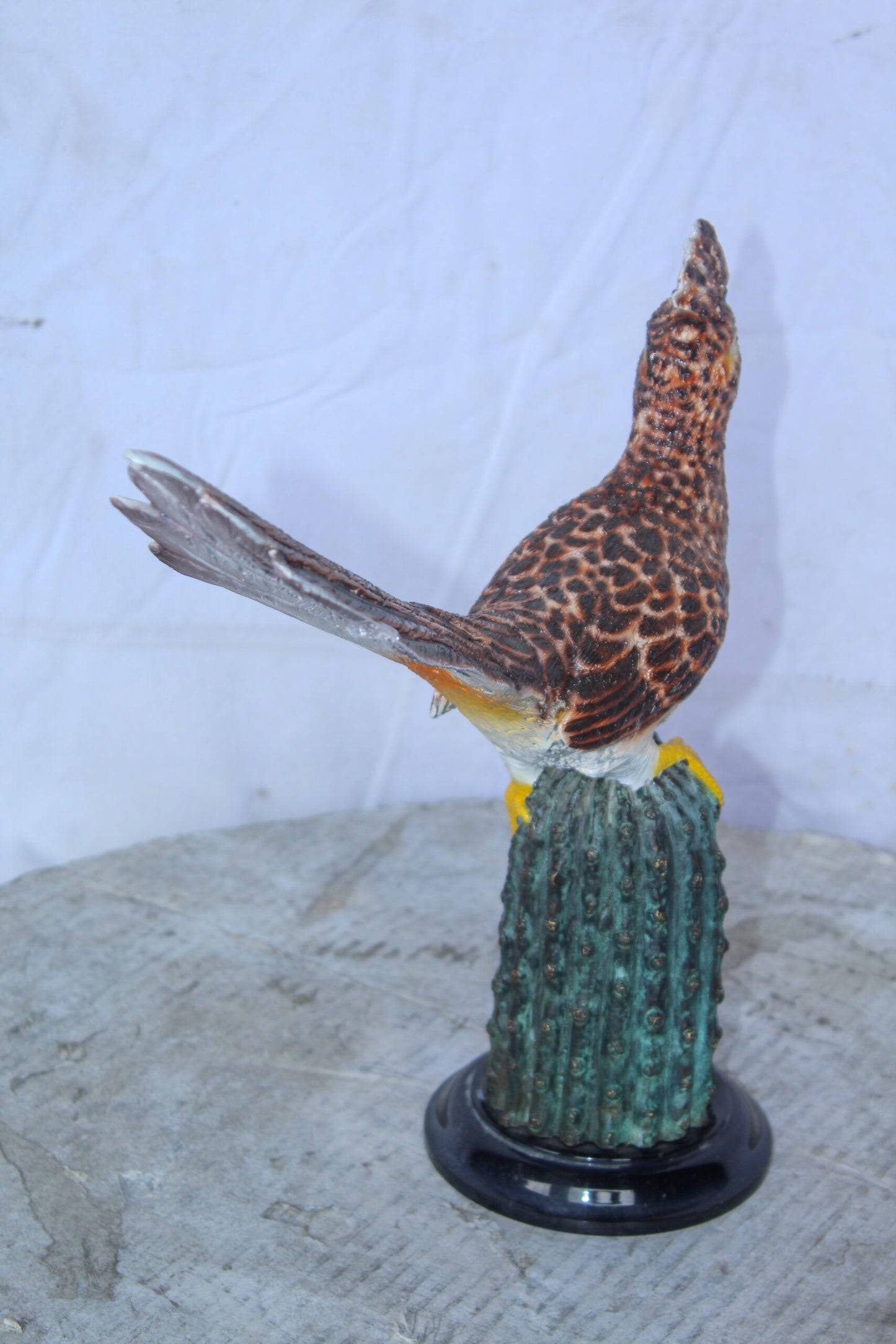 Vibrant Colored Roadrunner Bird Bronze Statue, Wildlife Decor 15" x 5" x 13"H