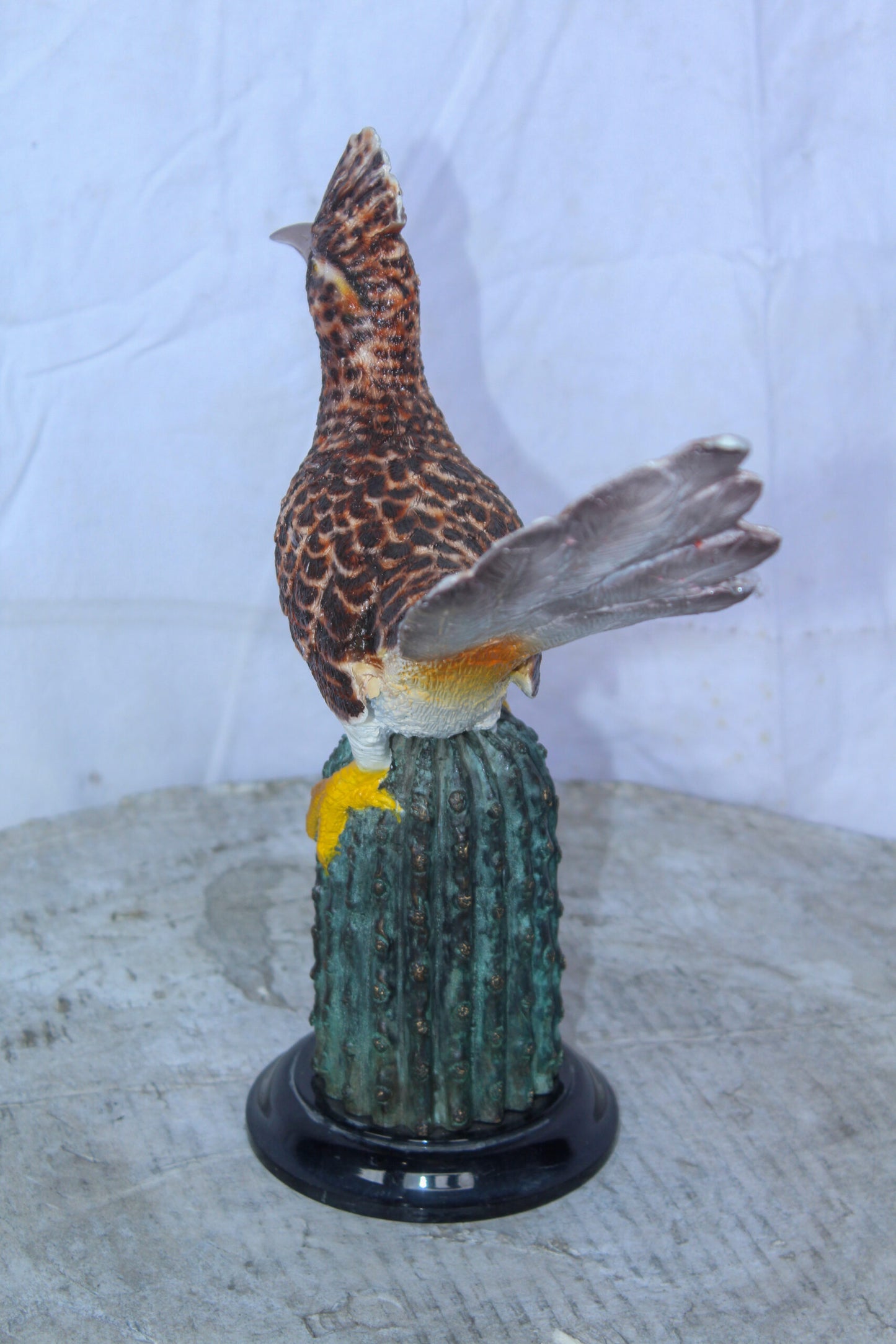Vibrant Colored Roadrunner Bird Bronze Statue, Wildlife Decor 15" x 5" x 13"H