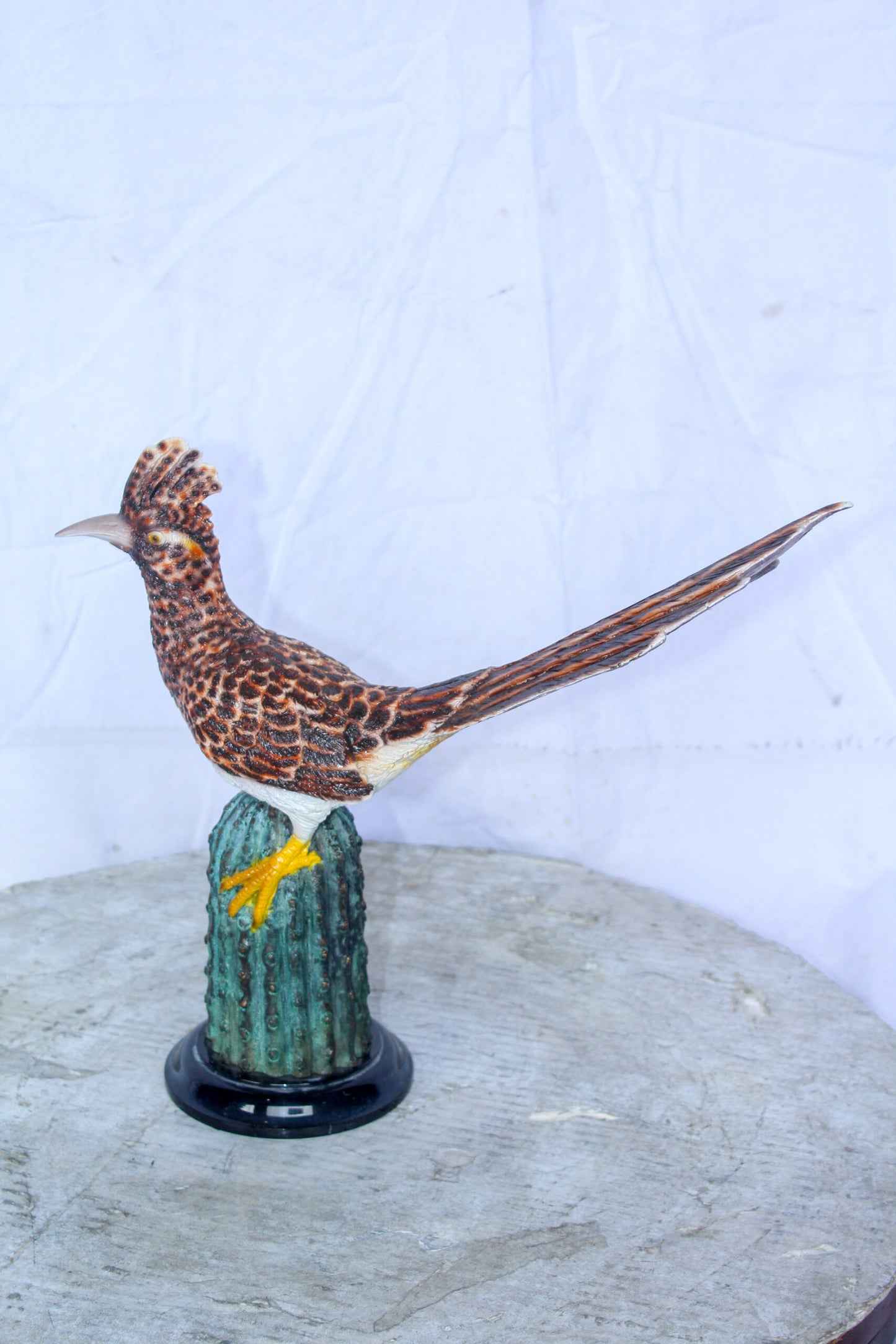 Vibrant Colored Roadrunner Bird Bronze Statue, Wildlife Decor 15" x 5" x 13"H
