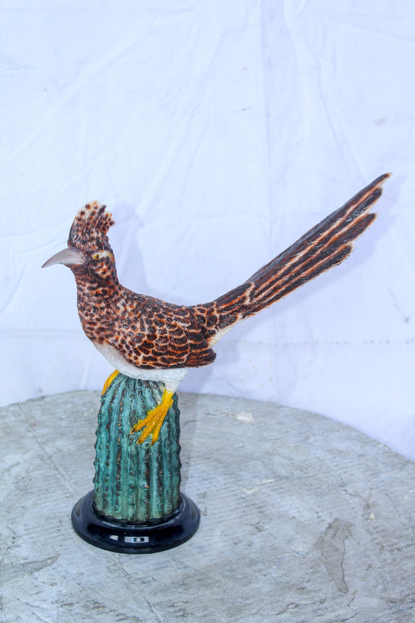 Vibrant Colored Roadrunner Bird Bronze Statue, Wildlife Decor 15" x 5" x 13"H
