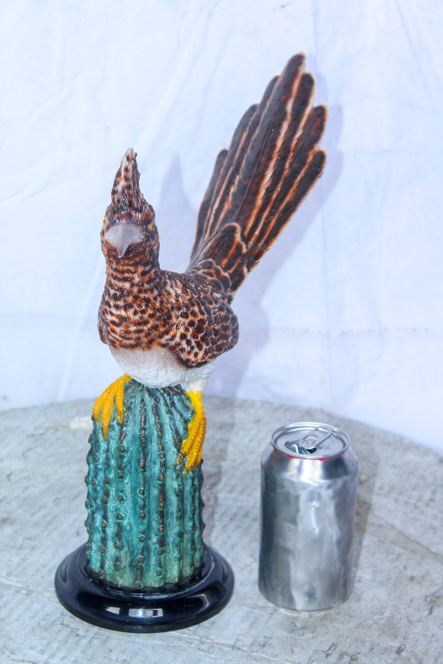 Vibrant Colored Roadrunner Bird Bronze Statue, Wildlife Decor 15" x 5" x 13"H