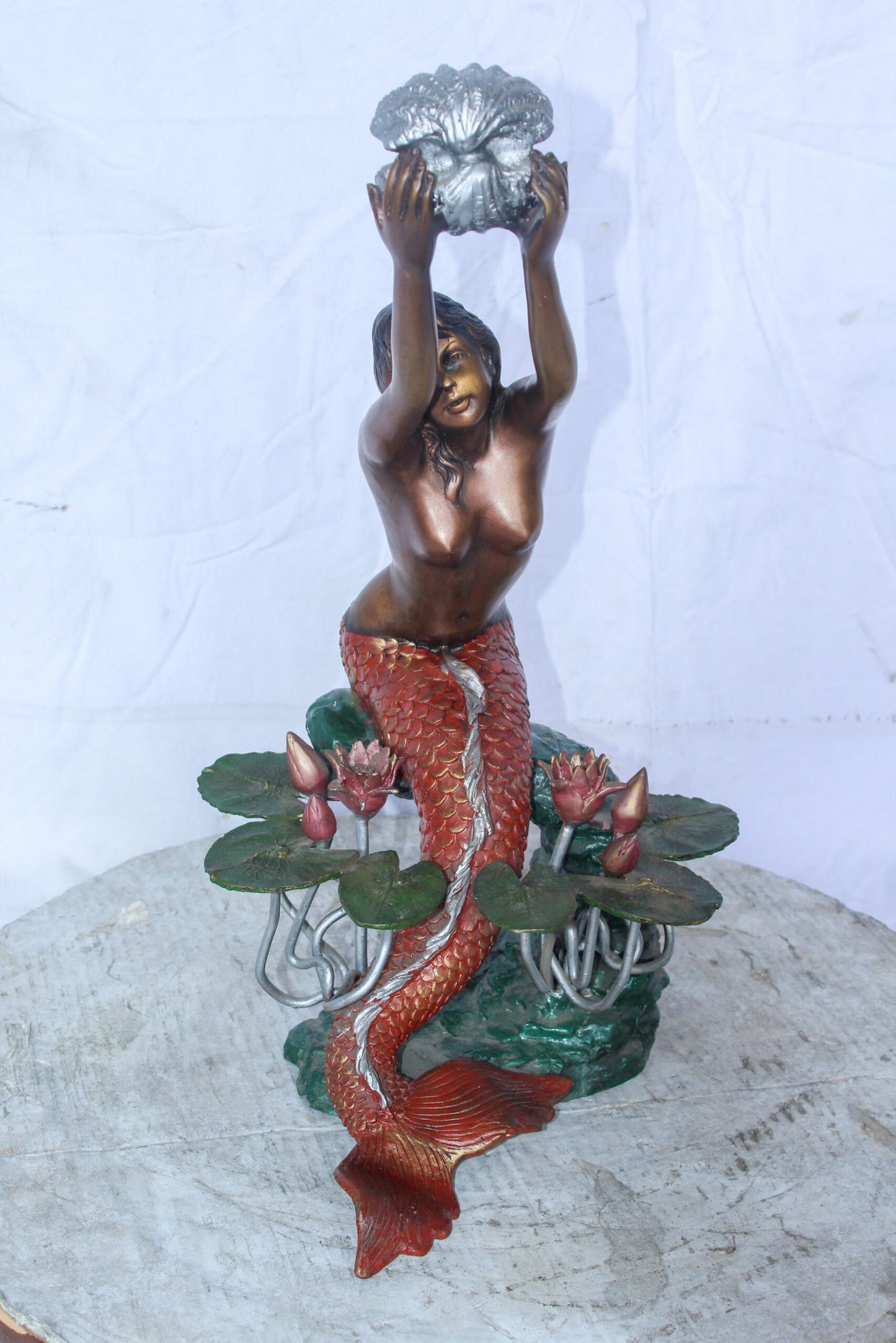Colorful Mermaid Holding Shell Bronze Fountain 14" x 13" x 21"H