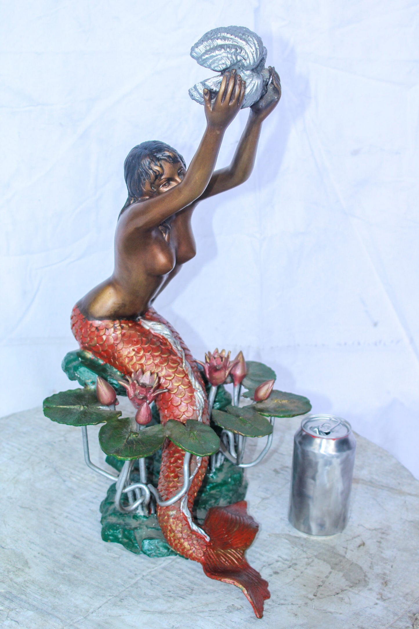 Colorful Mermaid Holding Shell Bronze Fountain 14" x 13" x 21"H