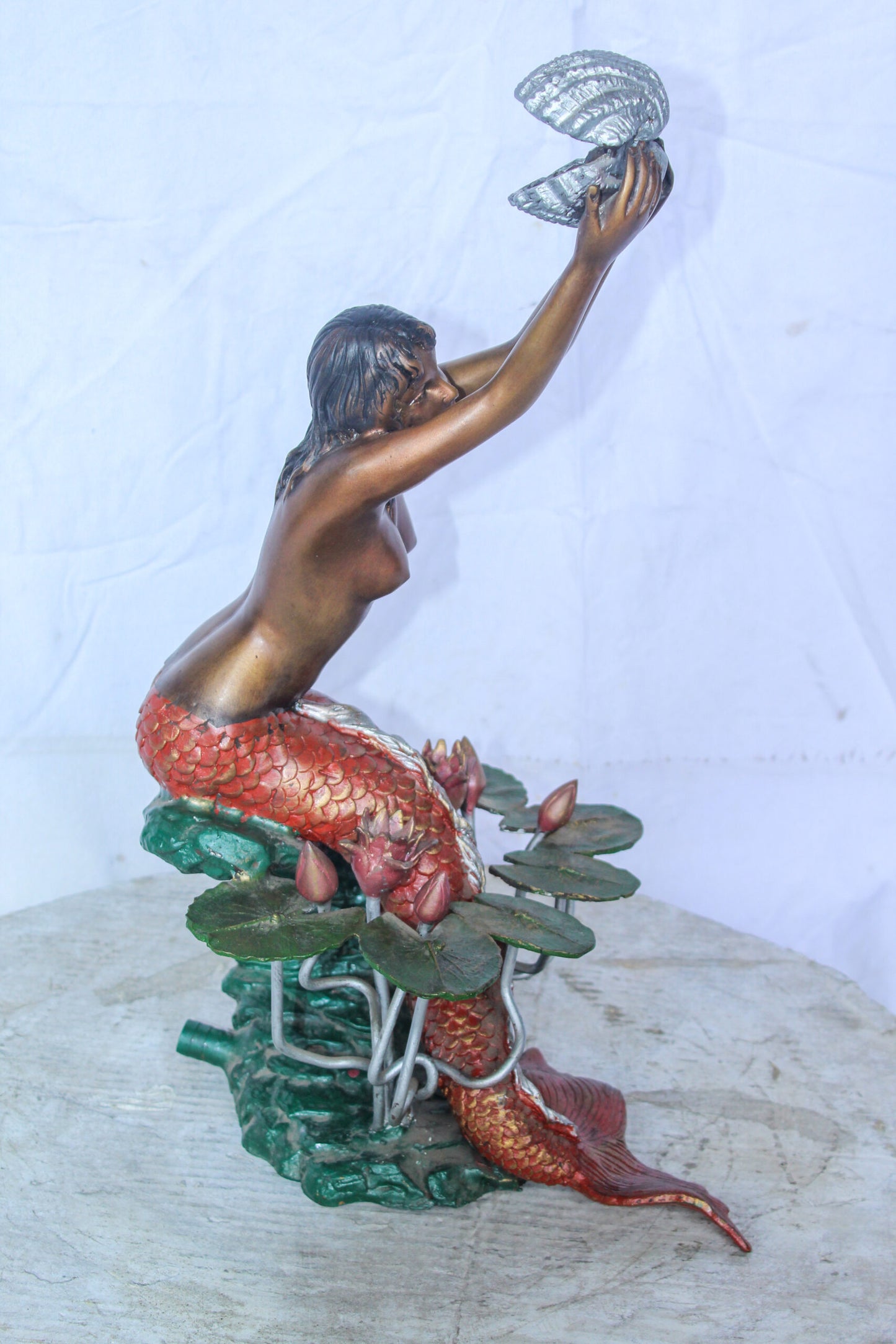 Colorful Mermaid Holding Shell Bronze Fountain 14" x 13" x 21"H
