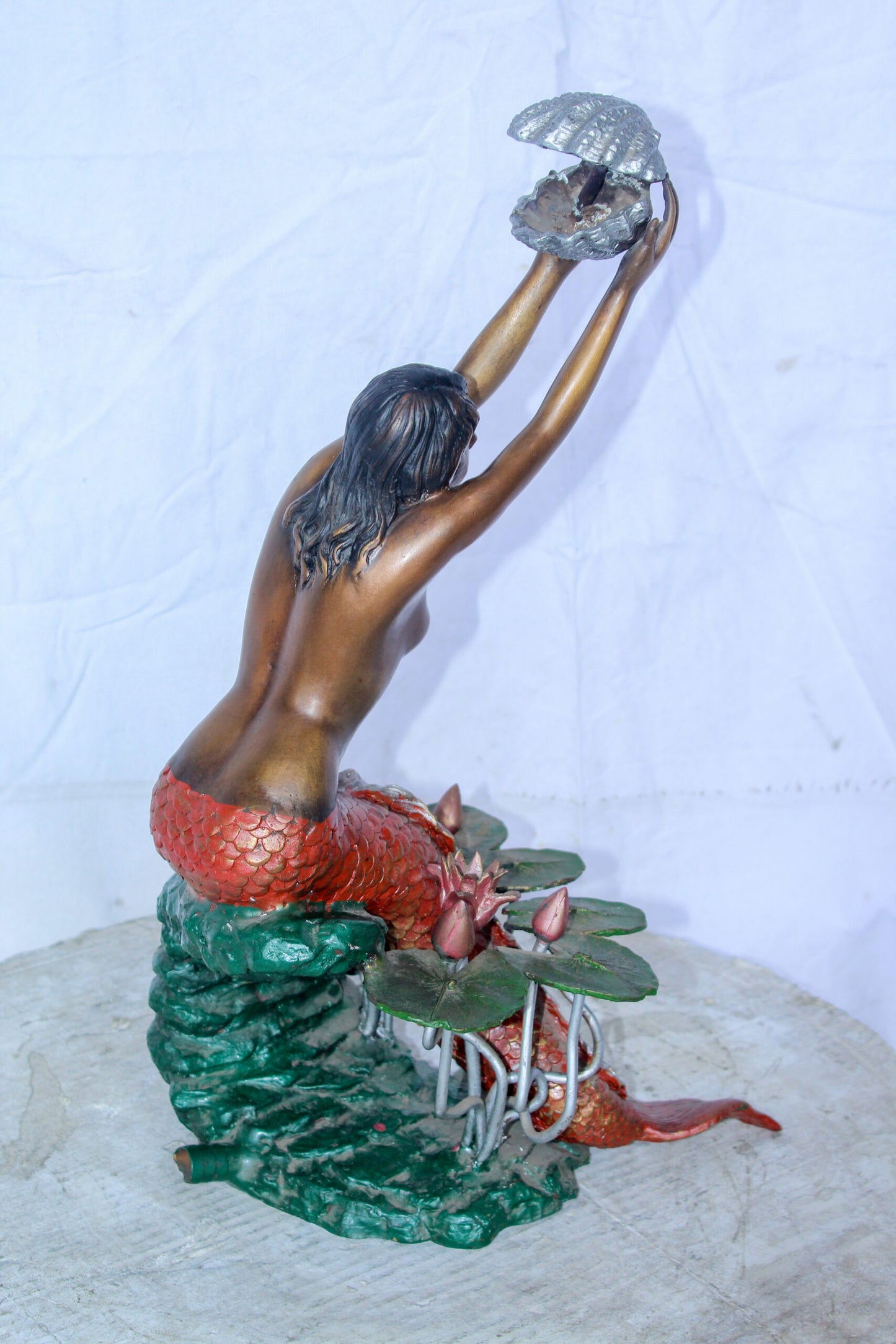Colorful Mermaid Holding Shell Bronze Fountain 14" x 13" x 21"H