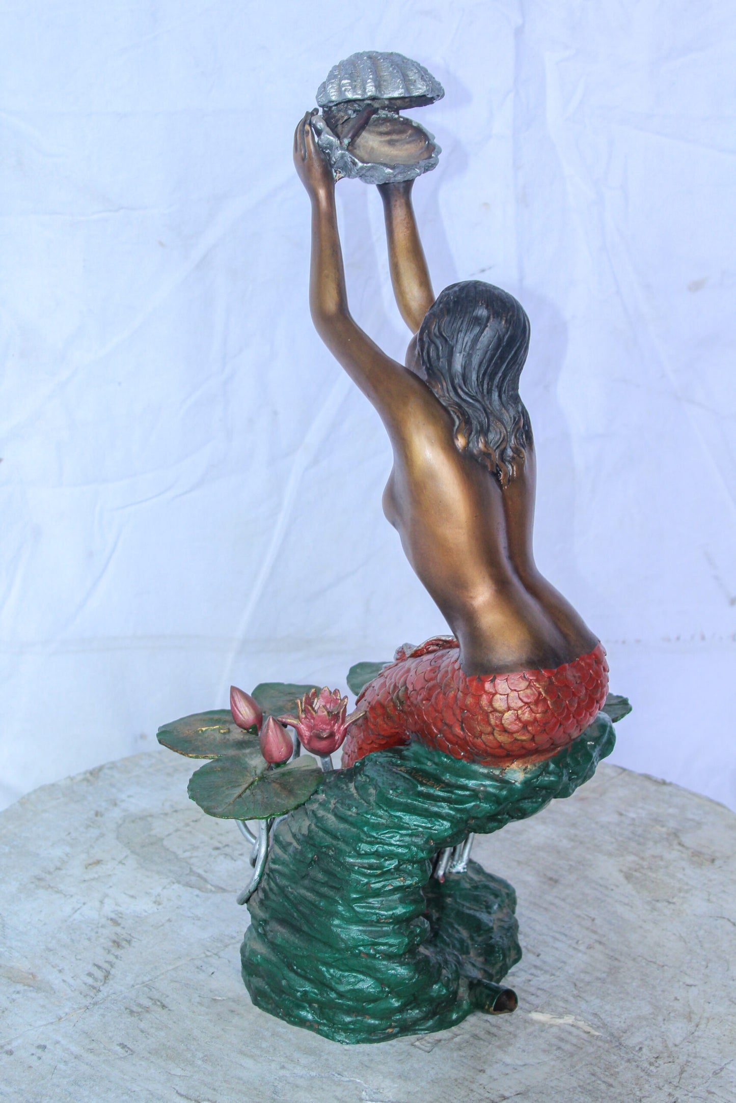 Colorful Mermaid Holding Shell Bronze Fountain 14" x 13" x 21"H