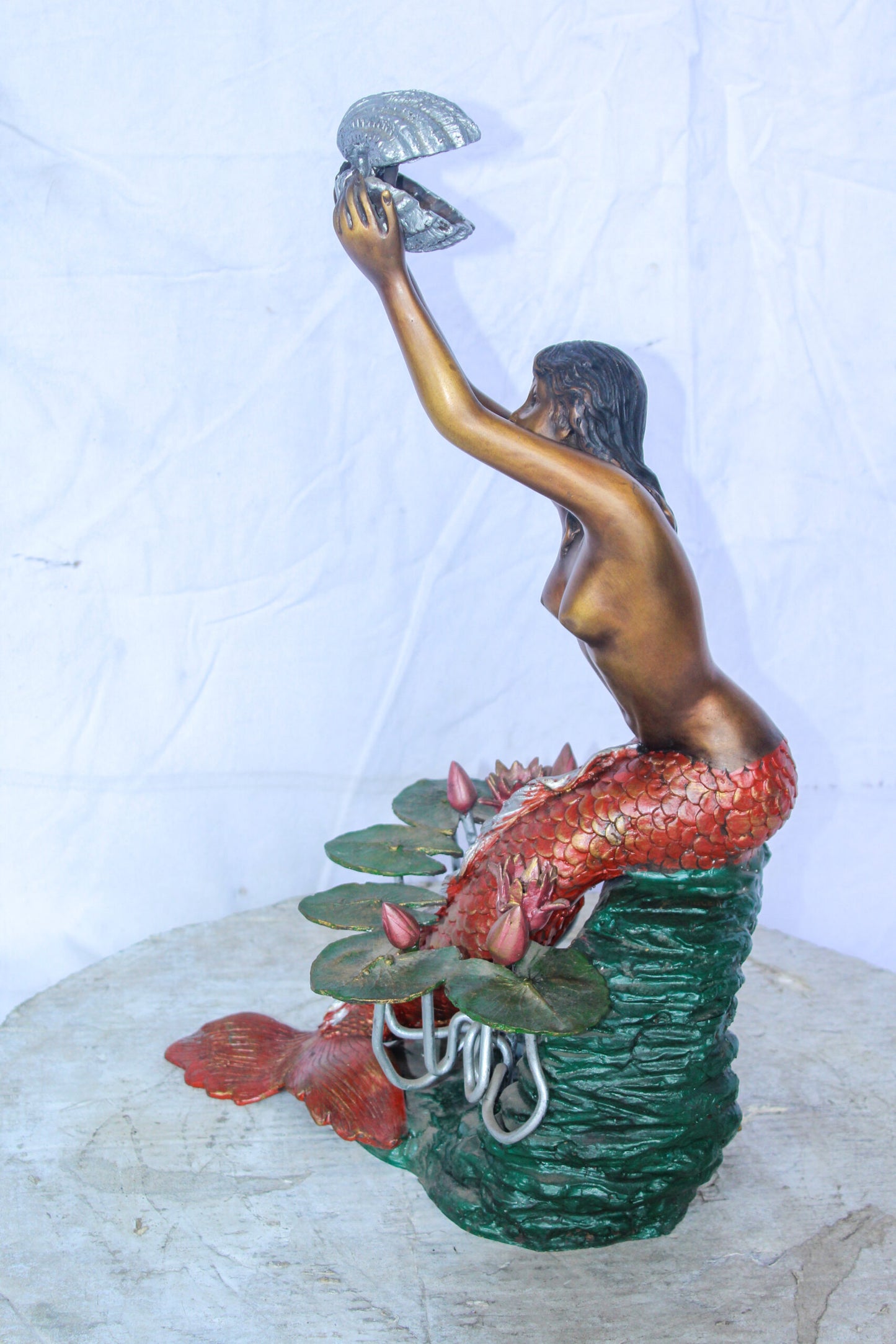 Colorful Mermaid Holding Shell Bronze Fountain 14" x 13" x 21"H