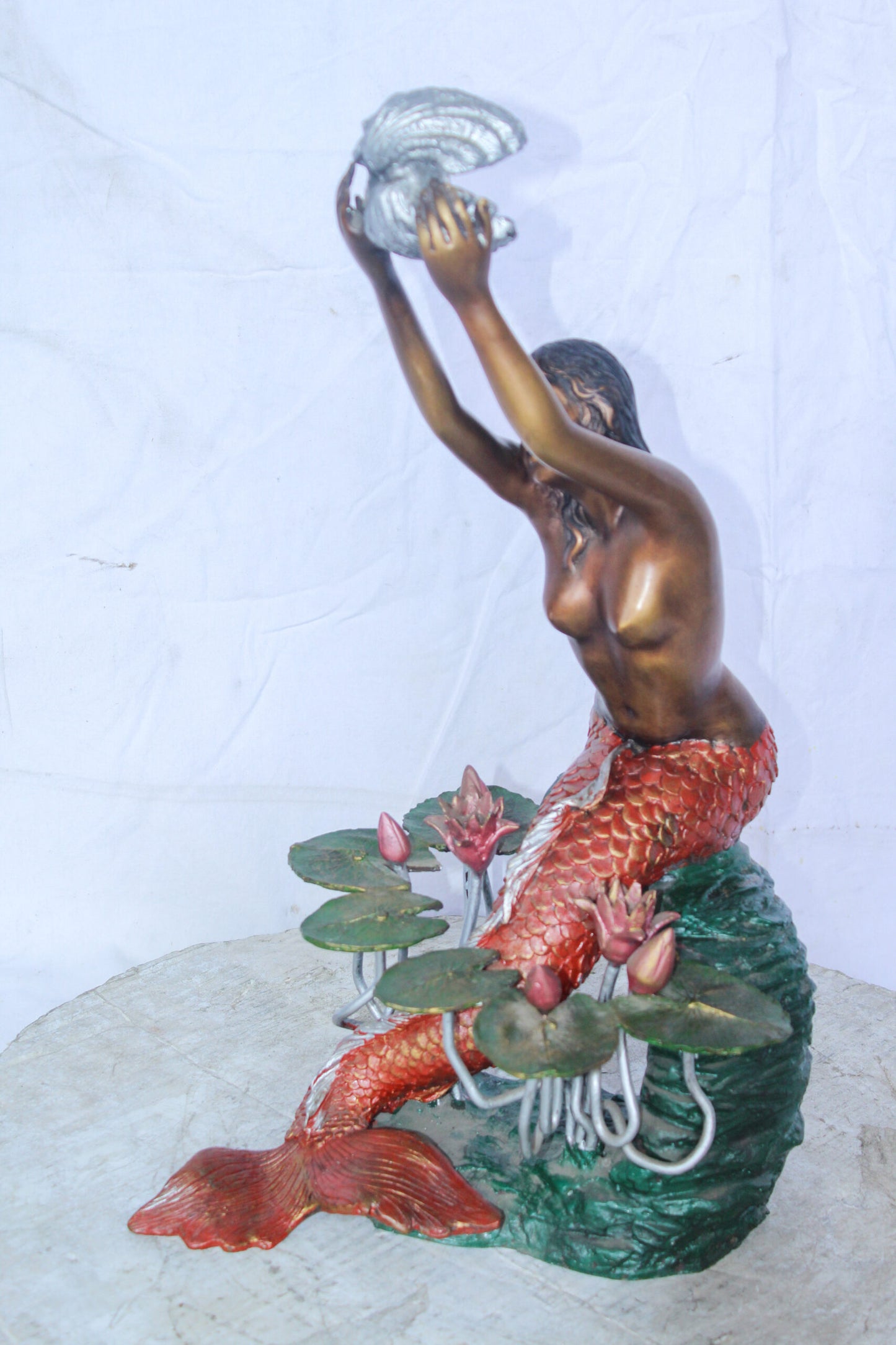 Colorful Mermaid Holding Shell Bronze Fountain 14" x 13" x 21"H
