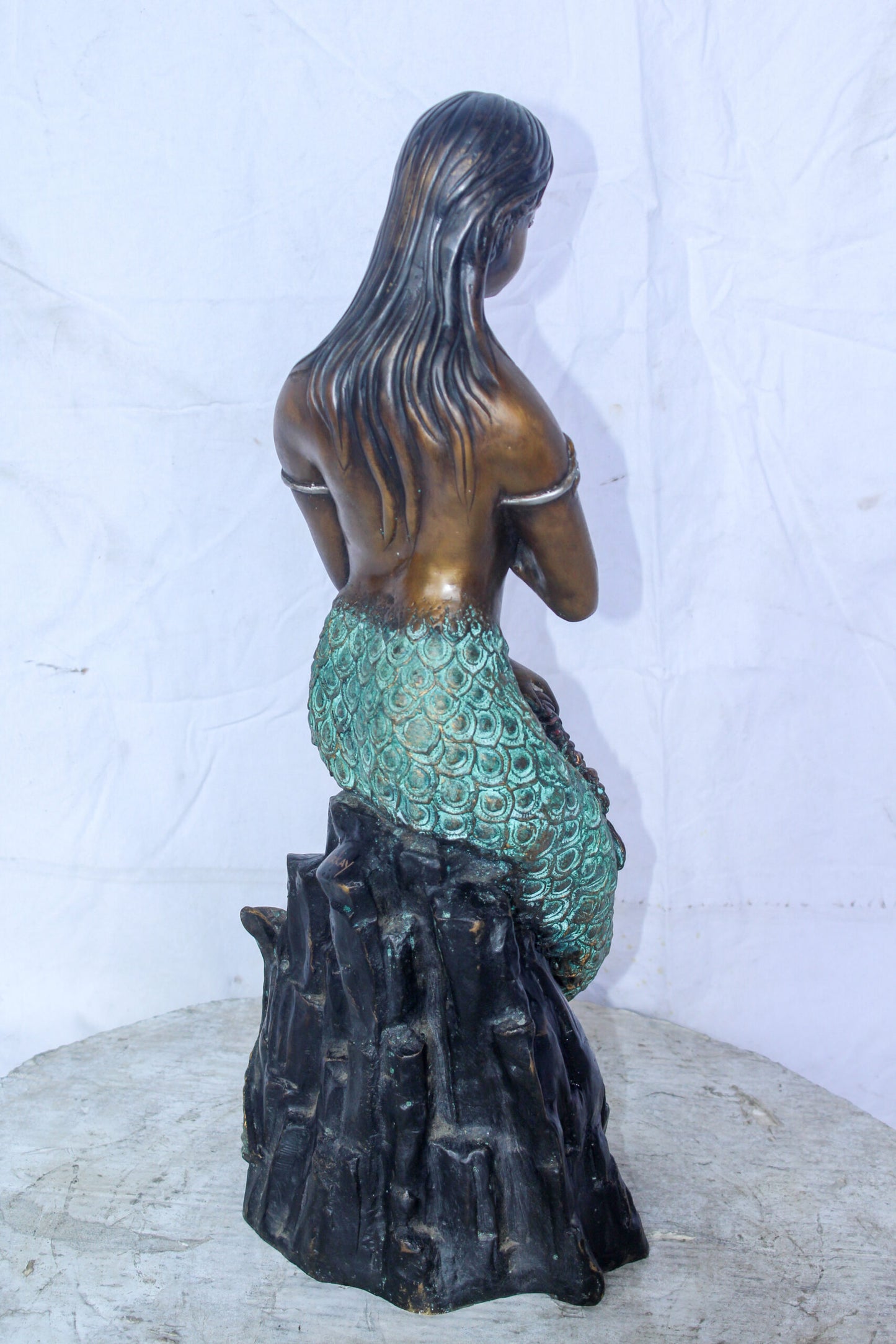 Enchanting Mermaid on Rock by Water Bronze Statue Nude Art 10" x 9" x 24"H