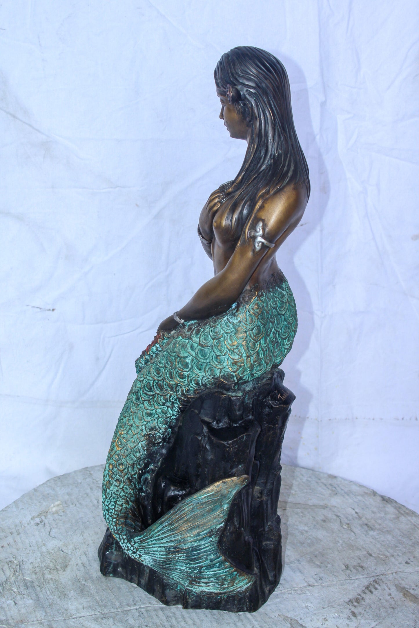 Enchanting Mermaid on Rock by Water Bronze Statue Nude Art 10" x 9" x 24"H