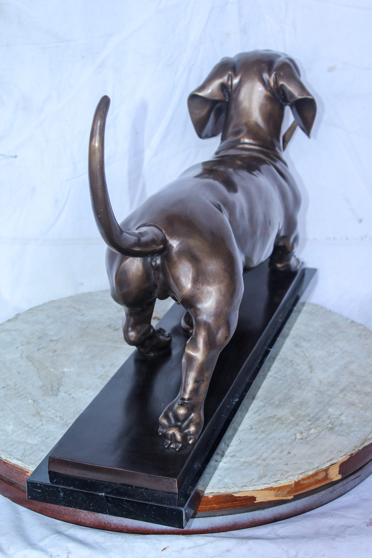 Detailed Dachshund Dog Walking Bronze Statue Mounted on Marble 29" x 8" x 15"H