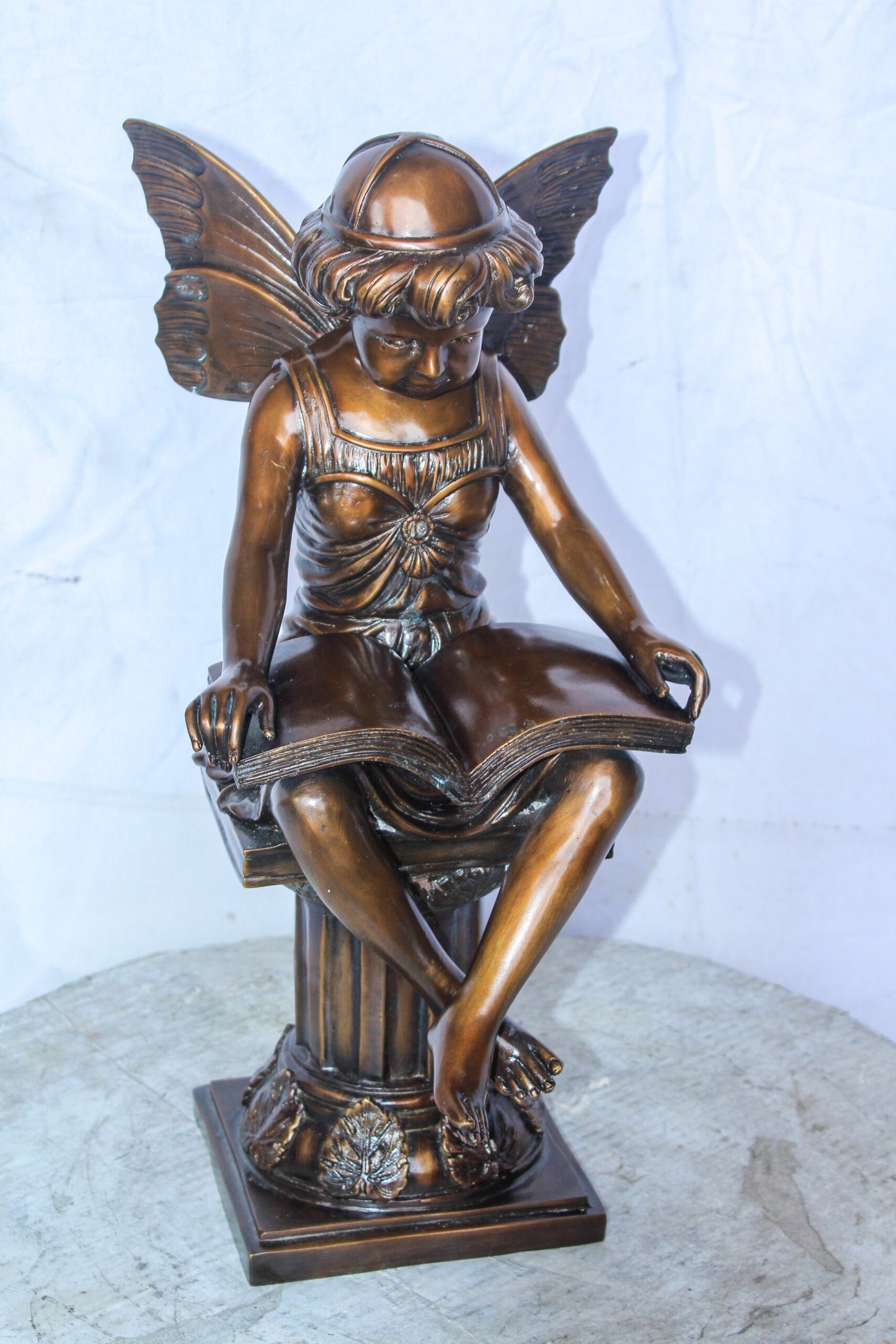Enchanting Fairy Reading Book Bronze Statue, Magical Home Decor 10" x 12" x 21"H